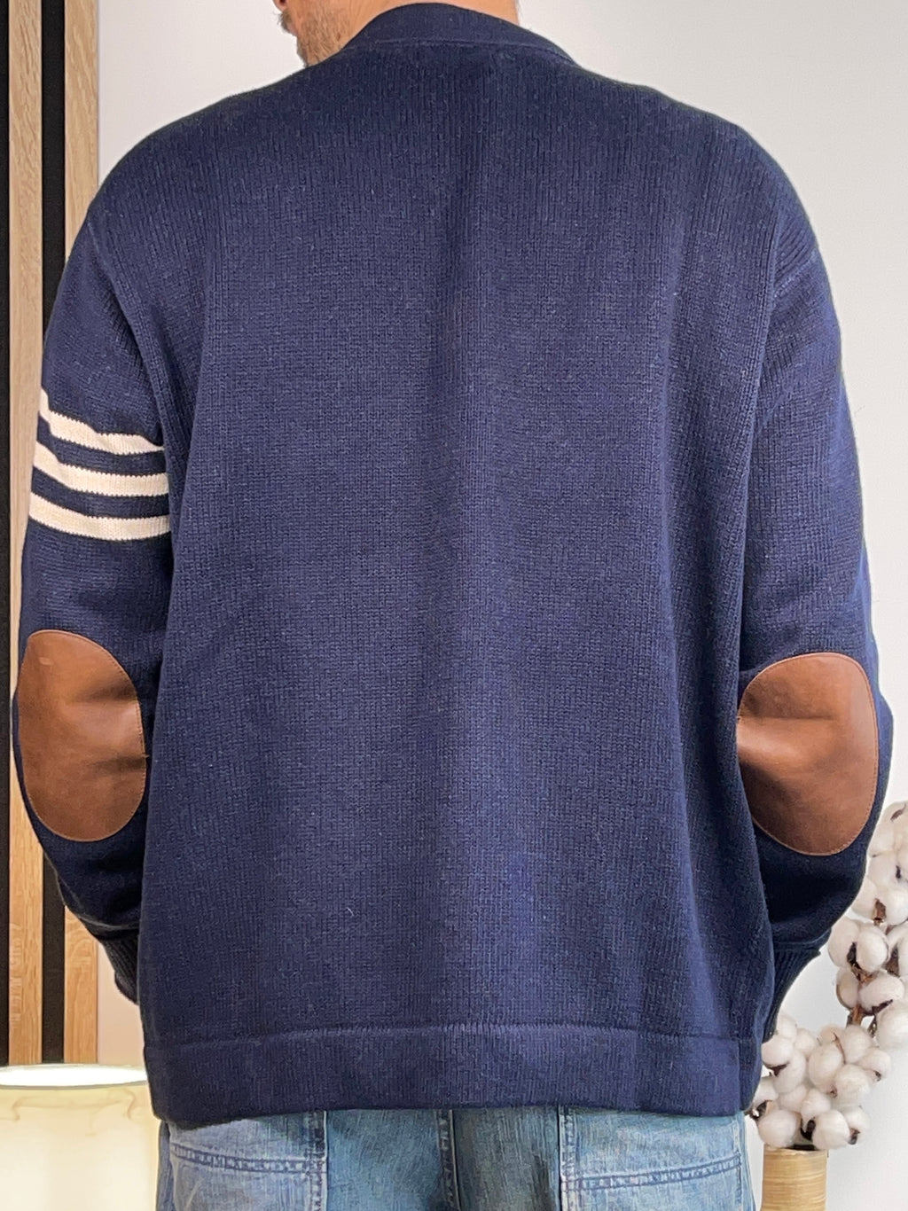 Polo Ralph Lauren Collegiate Cotton & Linen Cardigan with Leather Elbow Patches L