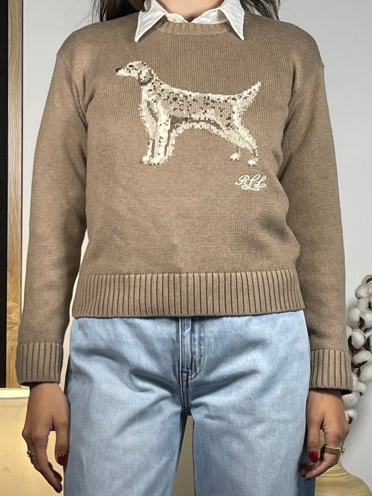 Lauren Ralph Lauren English Setter Intarsia-Knit Cotton Sweater XS