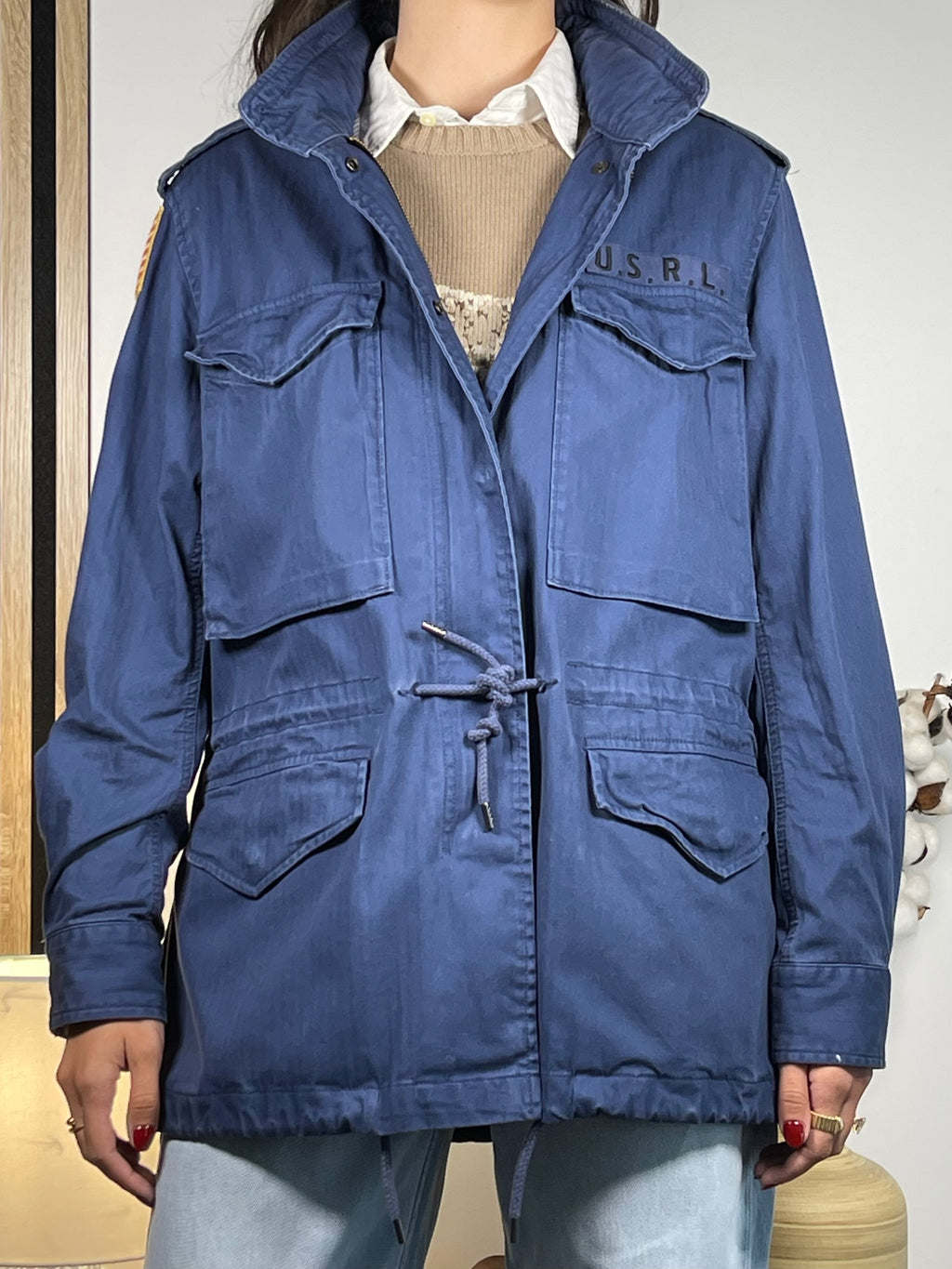 Polo Ralph Lauren Iconic Herringbone Cotton Canvas Military Field Jacket M