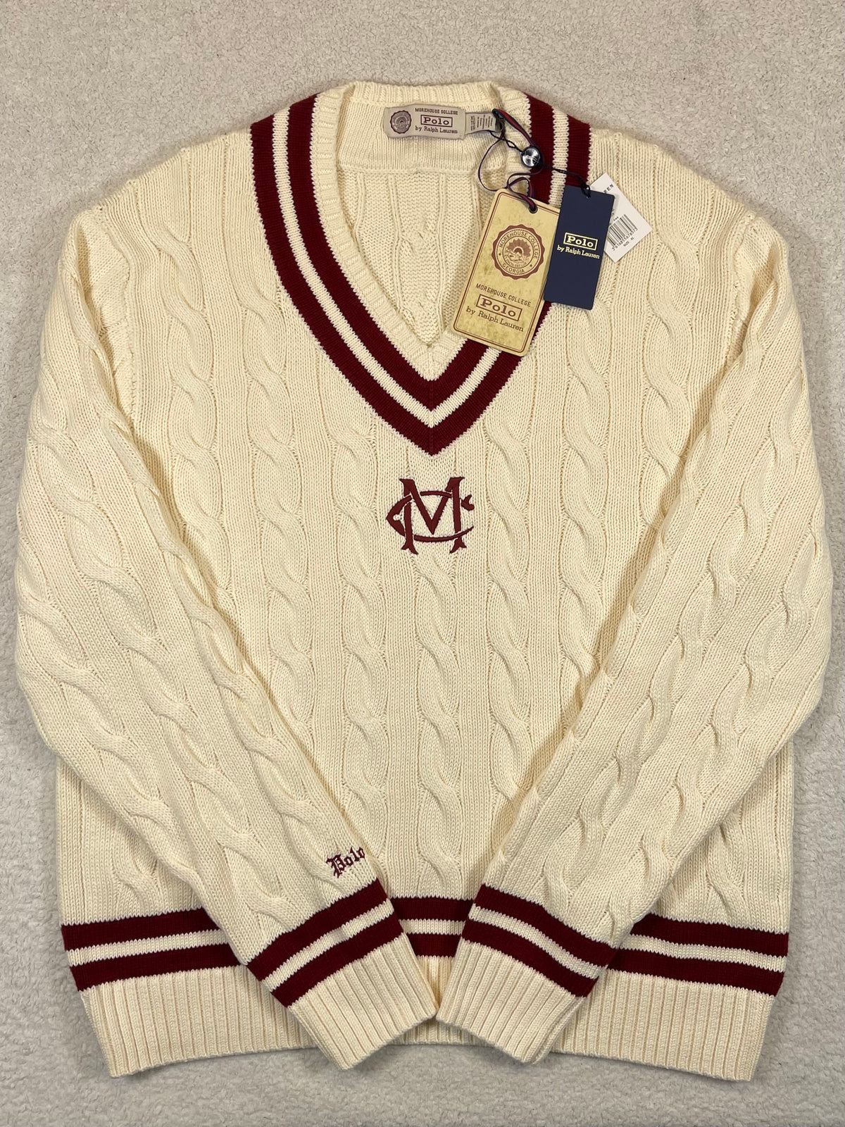 Polo by Ralph Lauren Morehouse College Cable-Knit Cotton Cricket Sweater XL