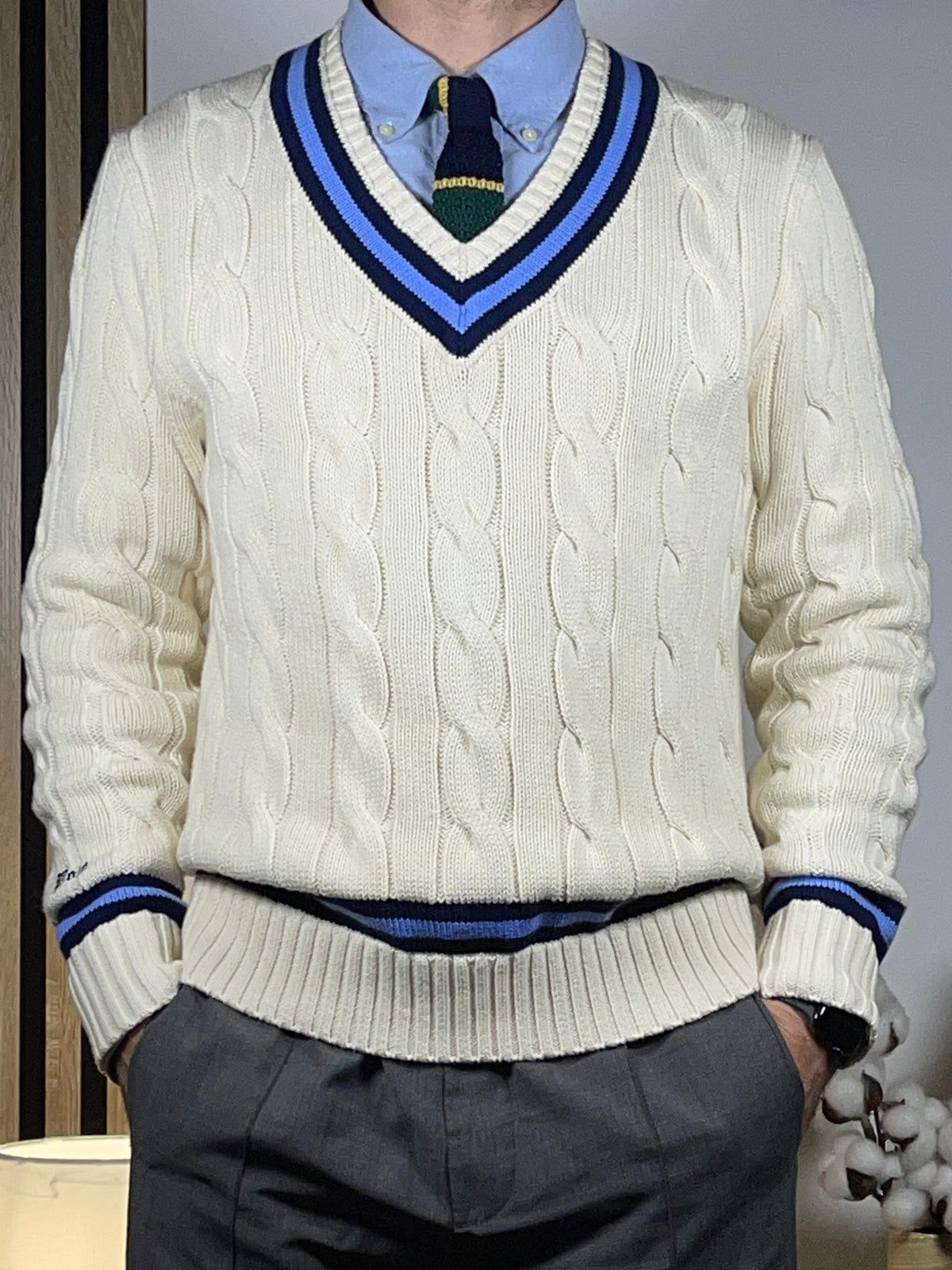 Polo by Ralph Lauren Iconic Cable-Knit Cotton Cricket Sweater M