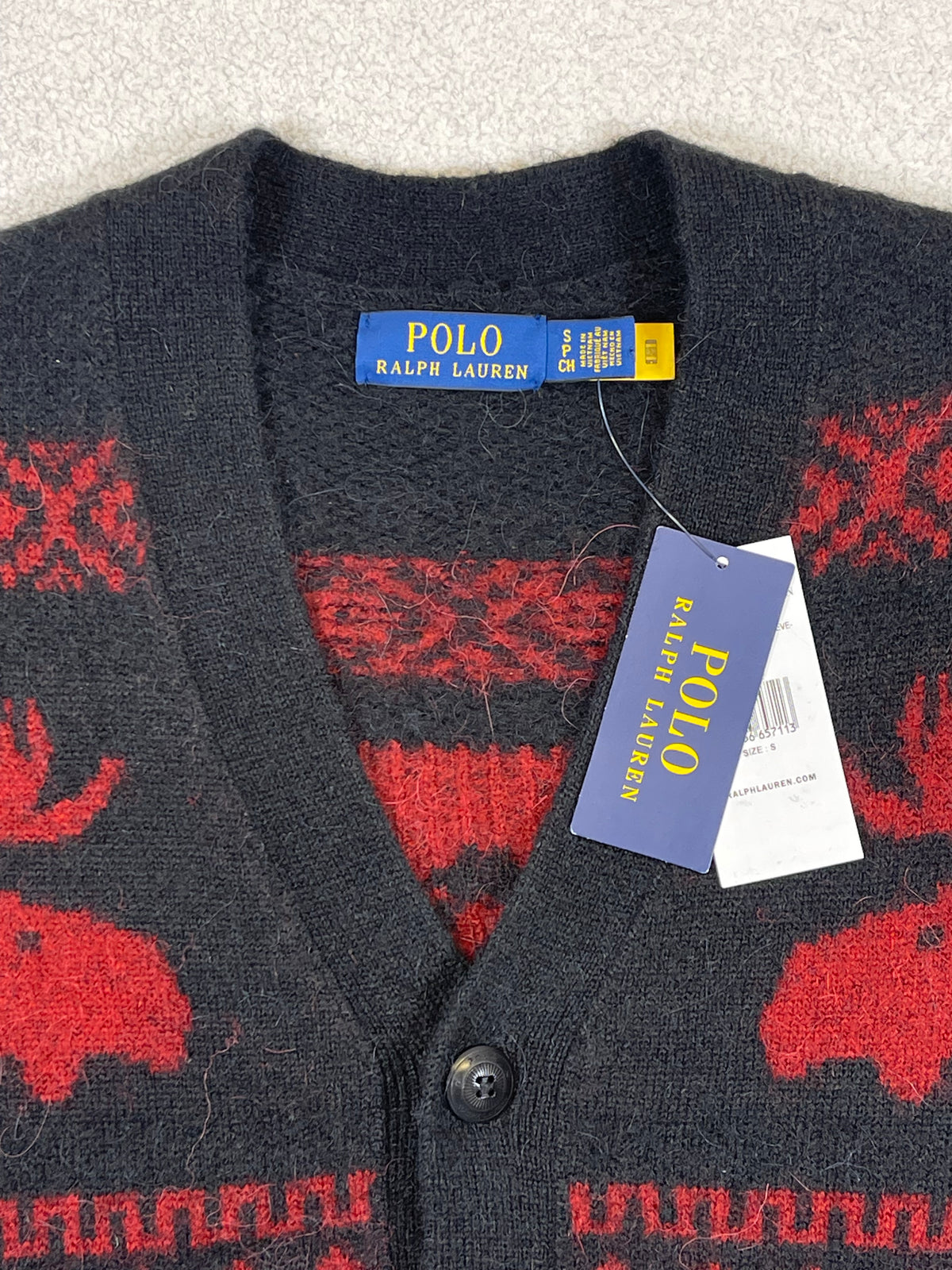 Polo Ralph Lauren Moose & Buffalo Plaid Alpaca Wool-Blend Cardigan S