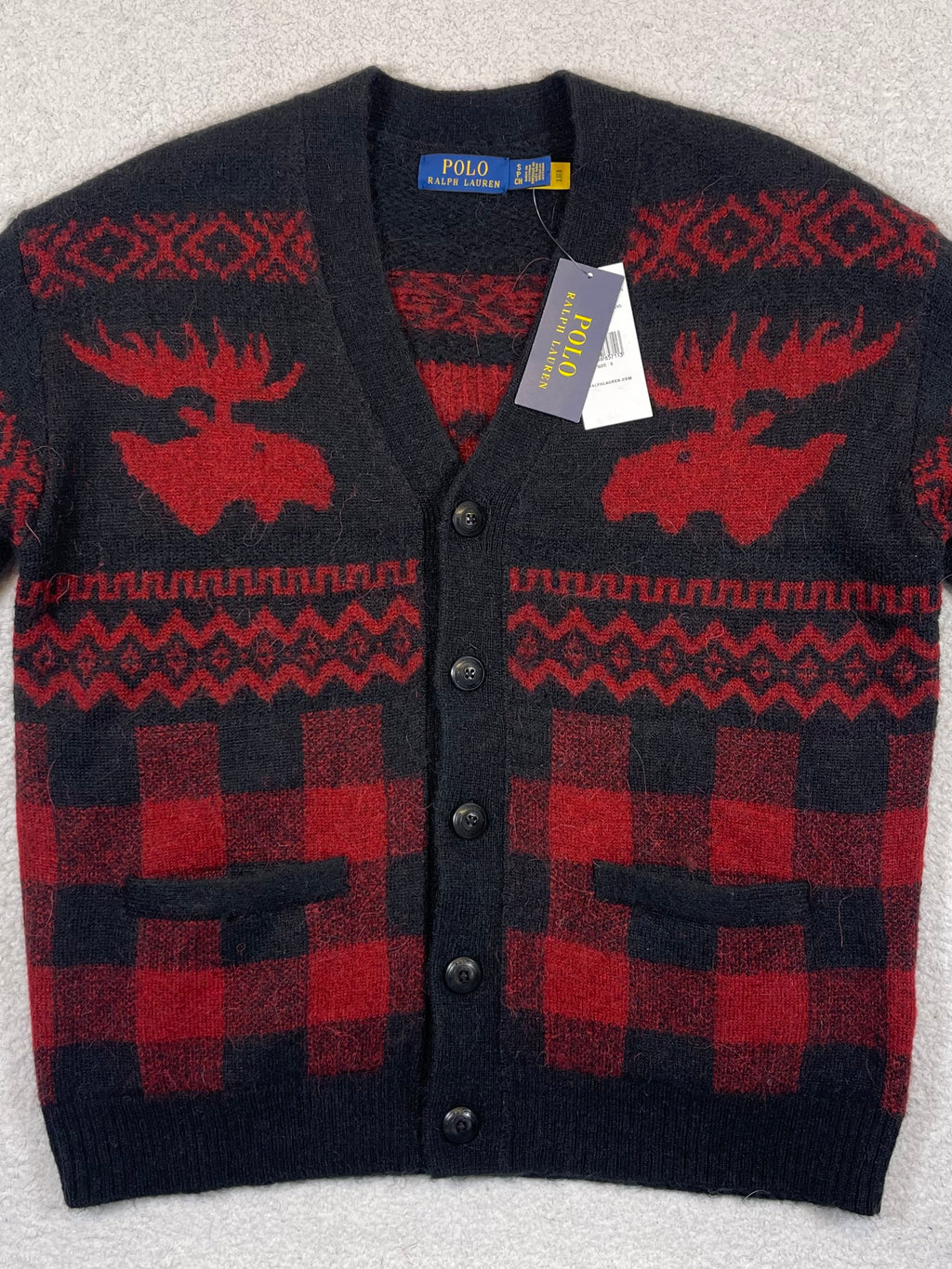 Polo Ralph Lauren Moose & Buffalo Plaid Alpaca Wool-Blend Cardigan S