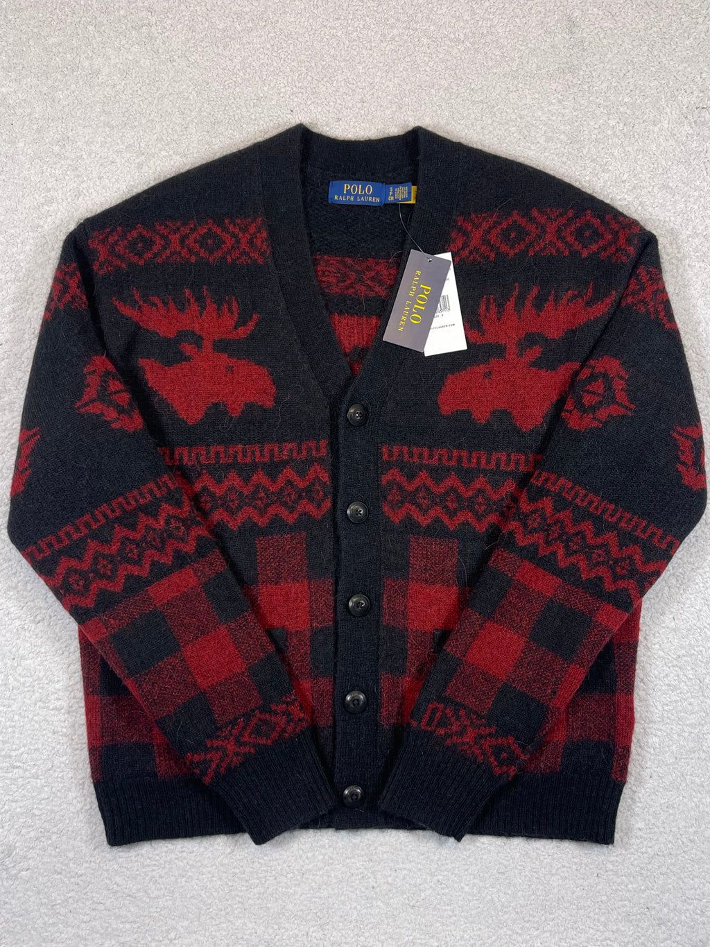 Polo Ralph Lauren Moose & Buffalo Plaid Alpaca Wool-Blend Cardigan S