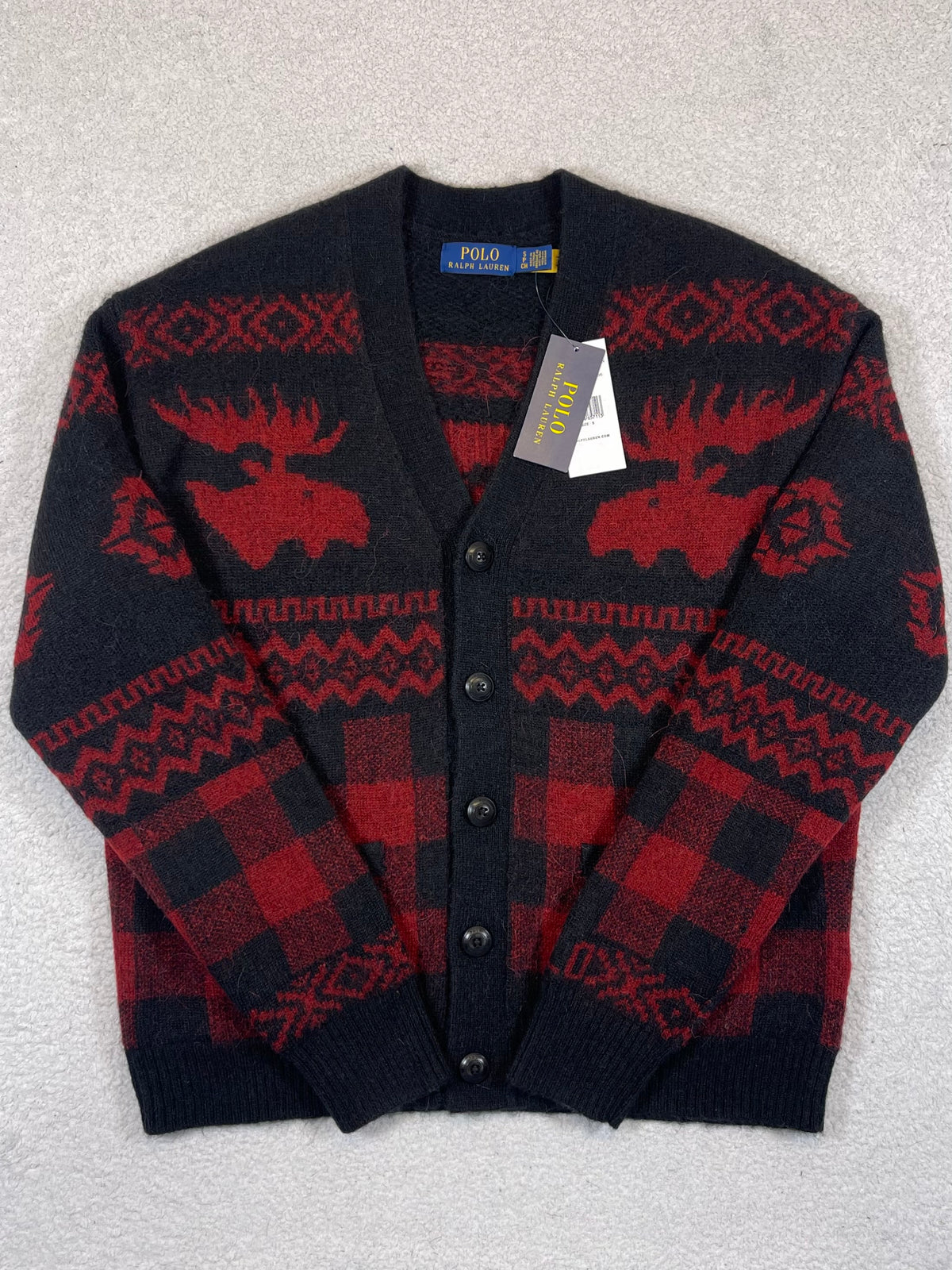 Polo Ralph Lauren Moose & Buffalo Plaid Alpaca Wool-Blend Cardigan S