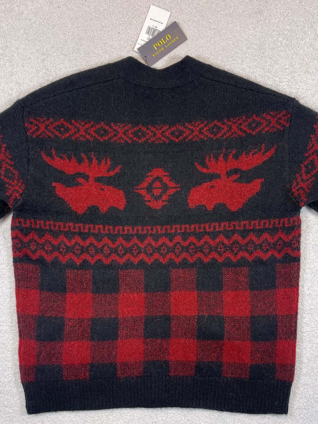 Polo Ralph Lauren Moose & Buffalo Plaid Alpaca Wool-Blend Cardigan S