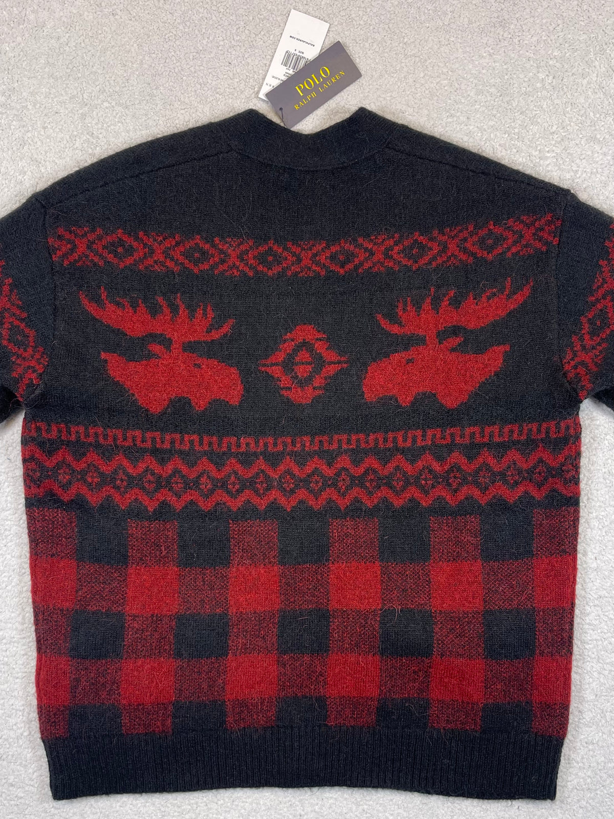 Polo Ralph Lauren Moose & Buffalo Plaid Alpaca Wool-Blend Cardigan S