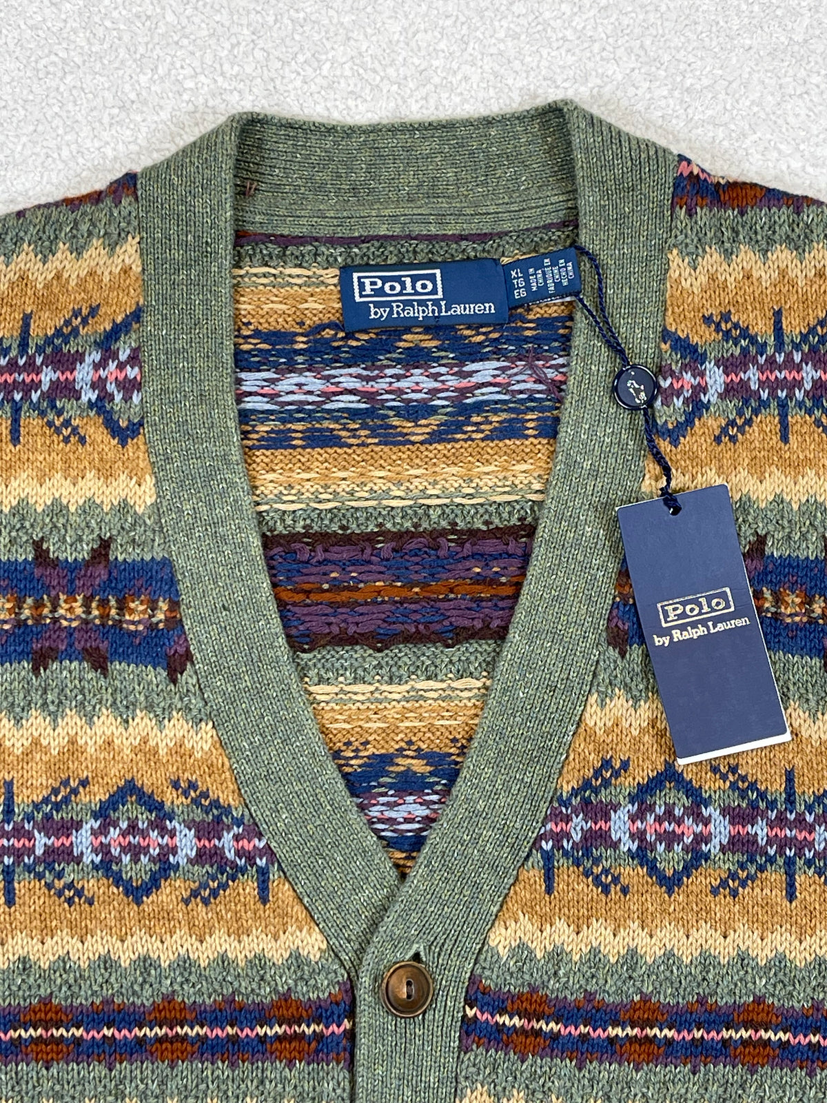 Polo by Ralph Lauren Fair Isle Cotton, Wool & Linen Cardigan XL