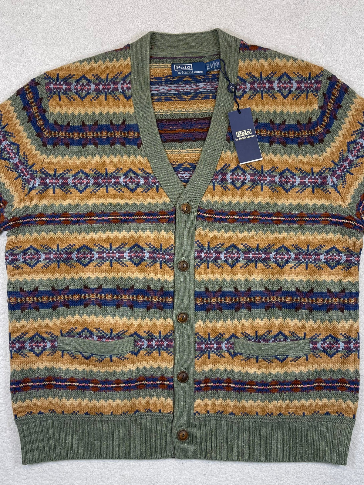 Polo by Ralph Lauren Fair Isle Cotton, Wool & Linen Cardigan XL