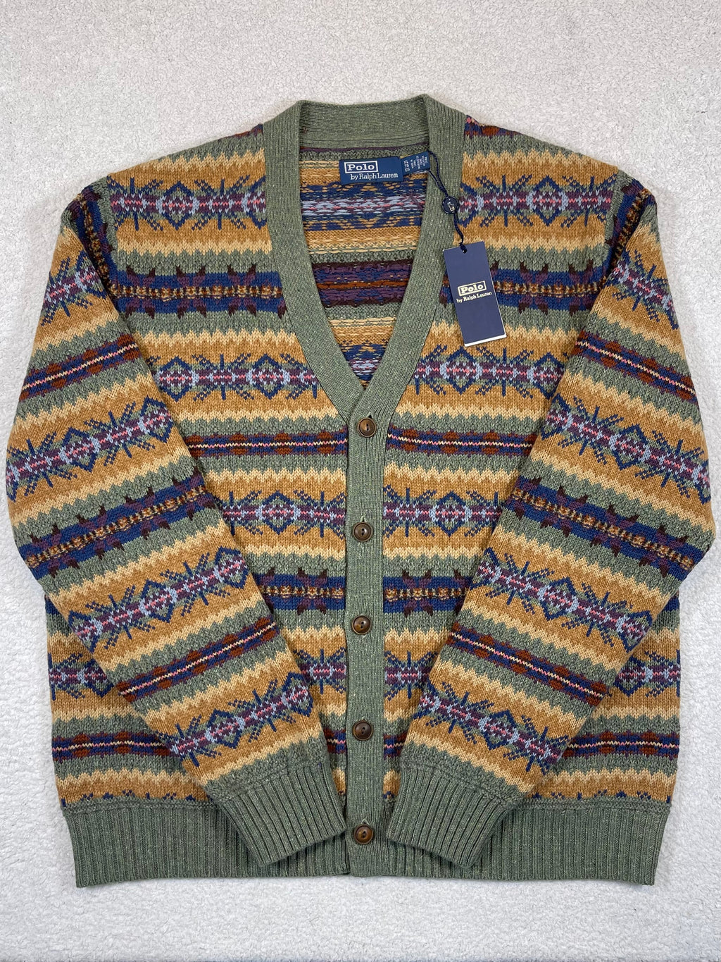 Polo by Ralph Lauren Fair Isle Cotton, Wool & Linen Cardigan XL