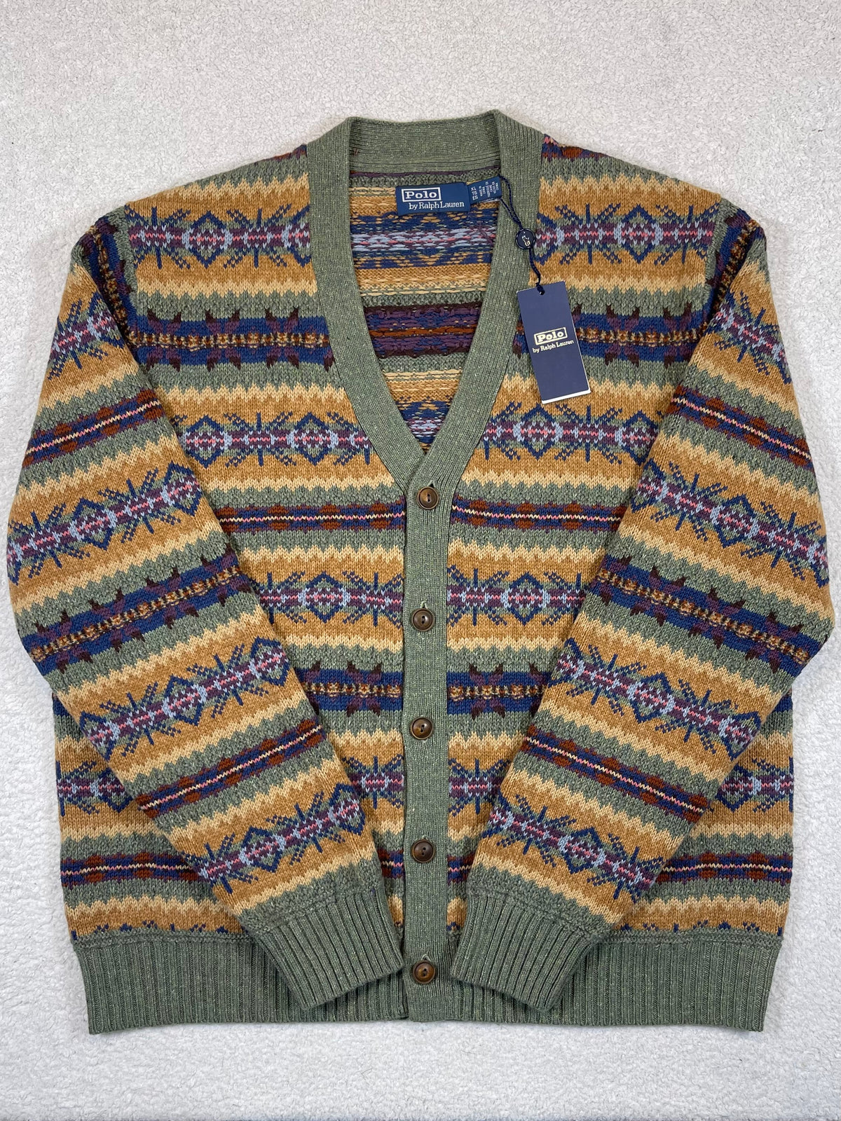 Polo by Ralph Lauren Fair Isle Cotton, Wool & Linen Cardigan XL