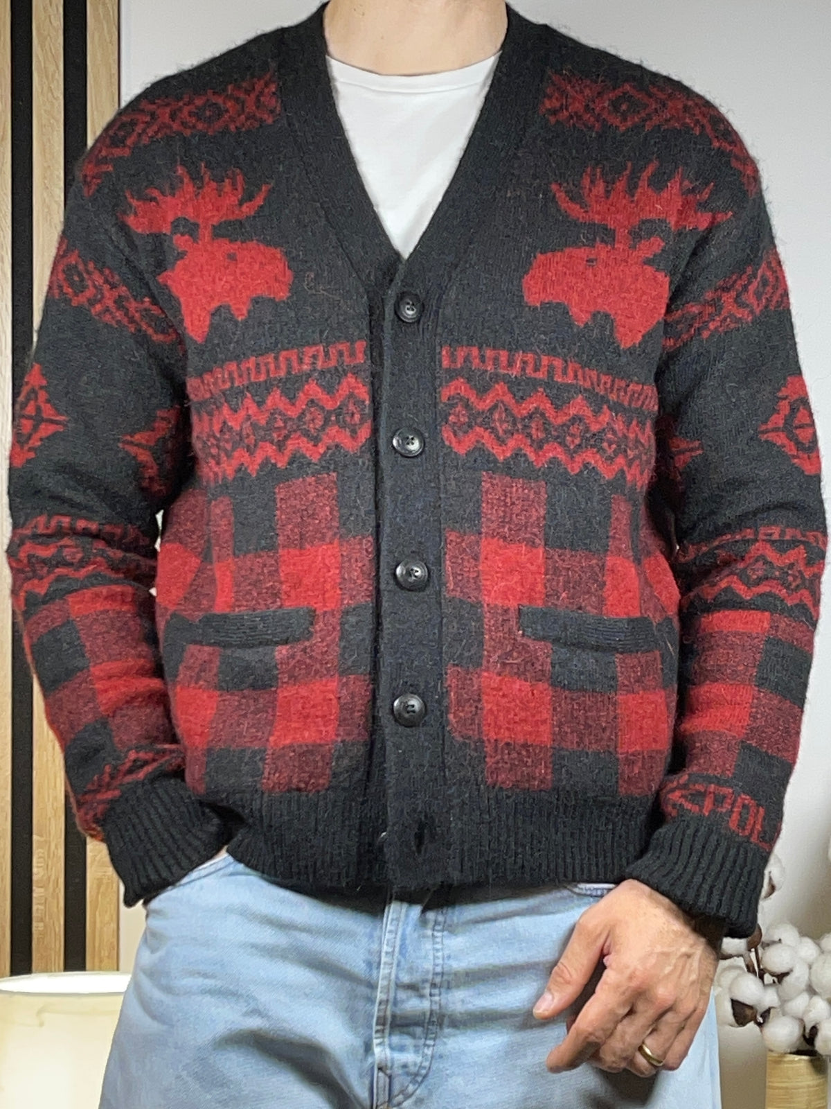 Polo Ralph Lauren Moose & Buffalo Plaid Alpaca Wool-Blend Cardigan S