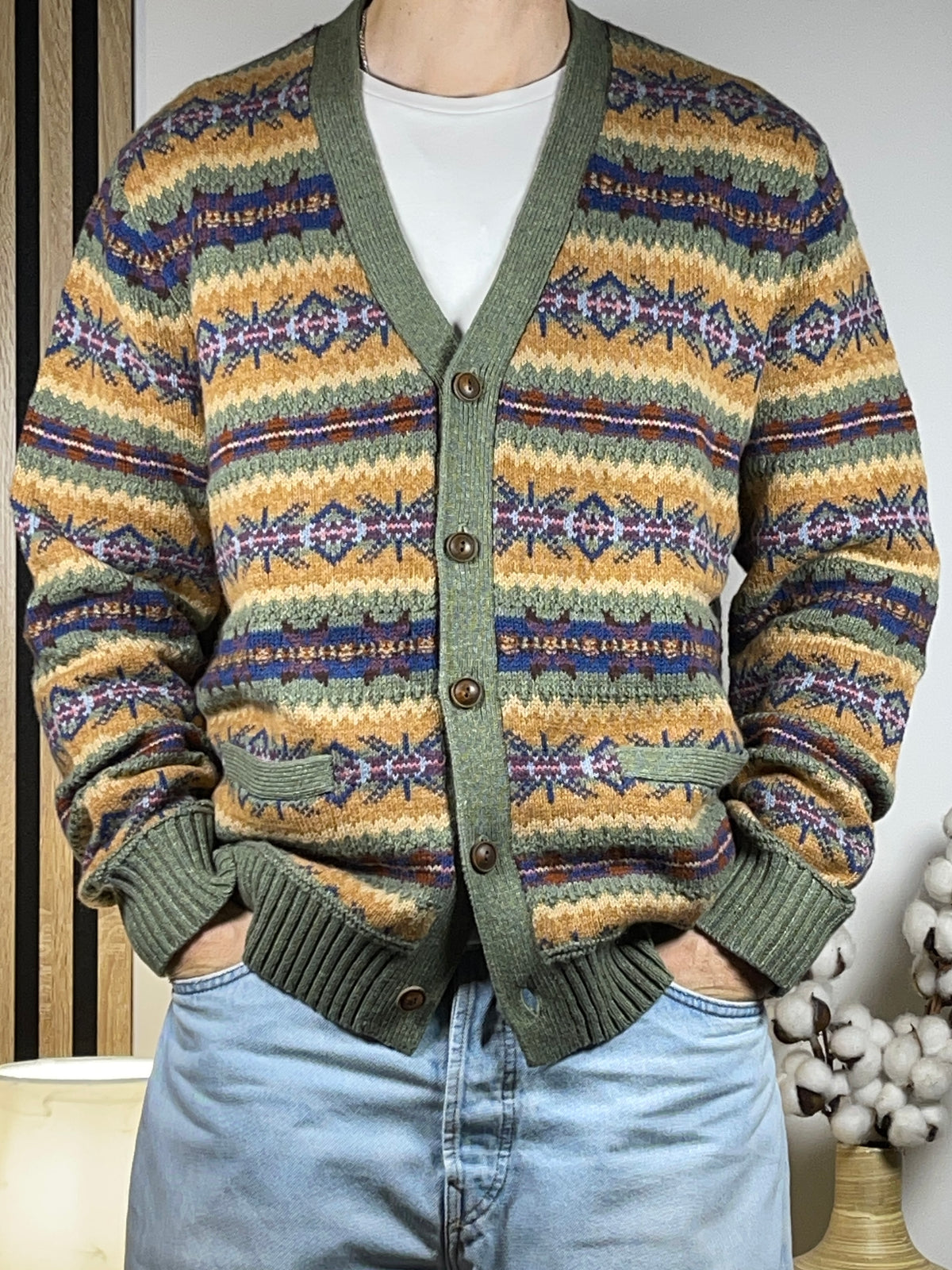 Polo by Ralph Lauren Fair Isle Cotton, Wool & Linen Cardigan XL