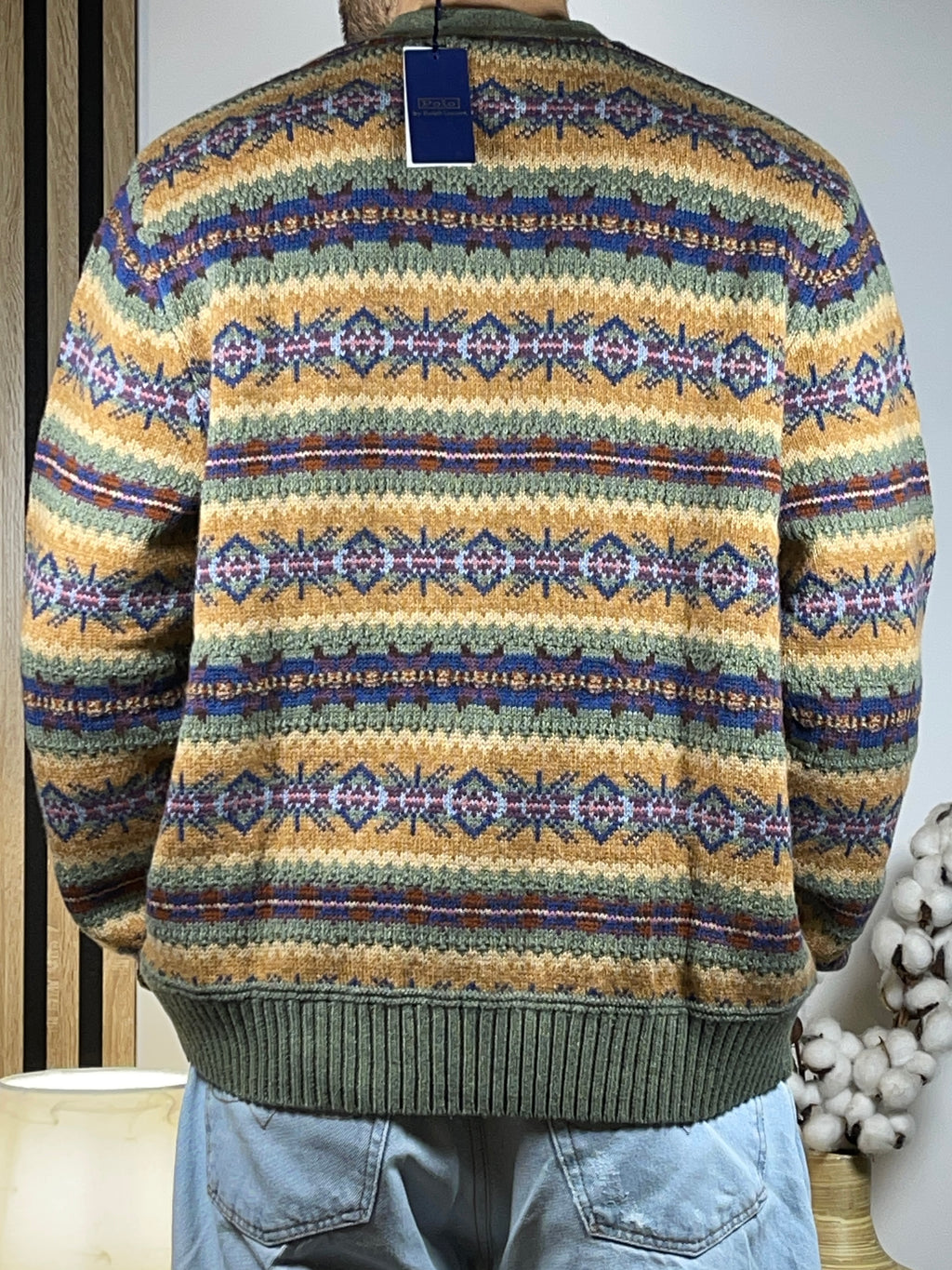 Polo by Ralph Lauren Fair Isle Cotton, Wool & Linen Cardigan XL