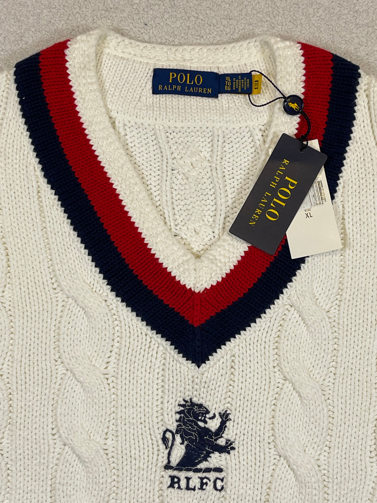 Polo Ralph Lauren R.L.F.C. Cable-Knit Cotton Cricket Sweater Vest XL
