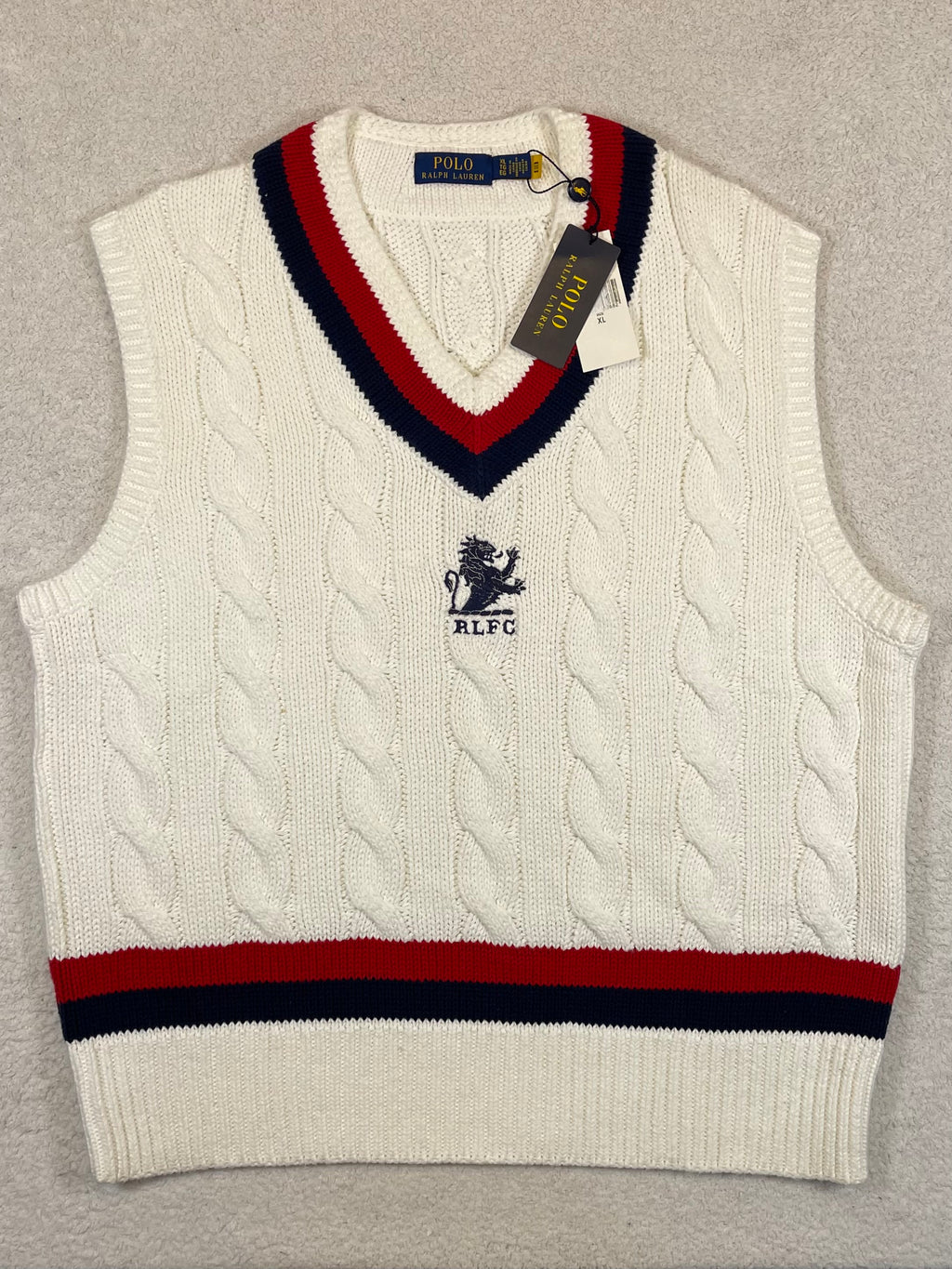 Polo Ralph Lauren R.L.F.C. Cable-Knit Cotton Cricket Sweater Vest XL