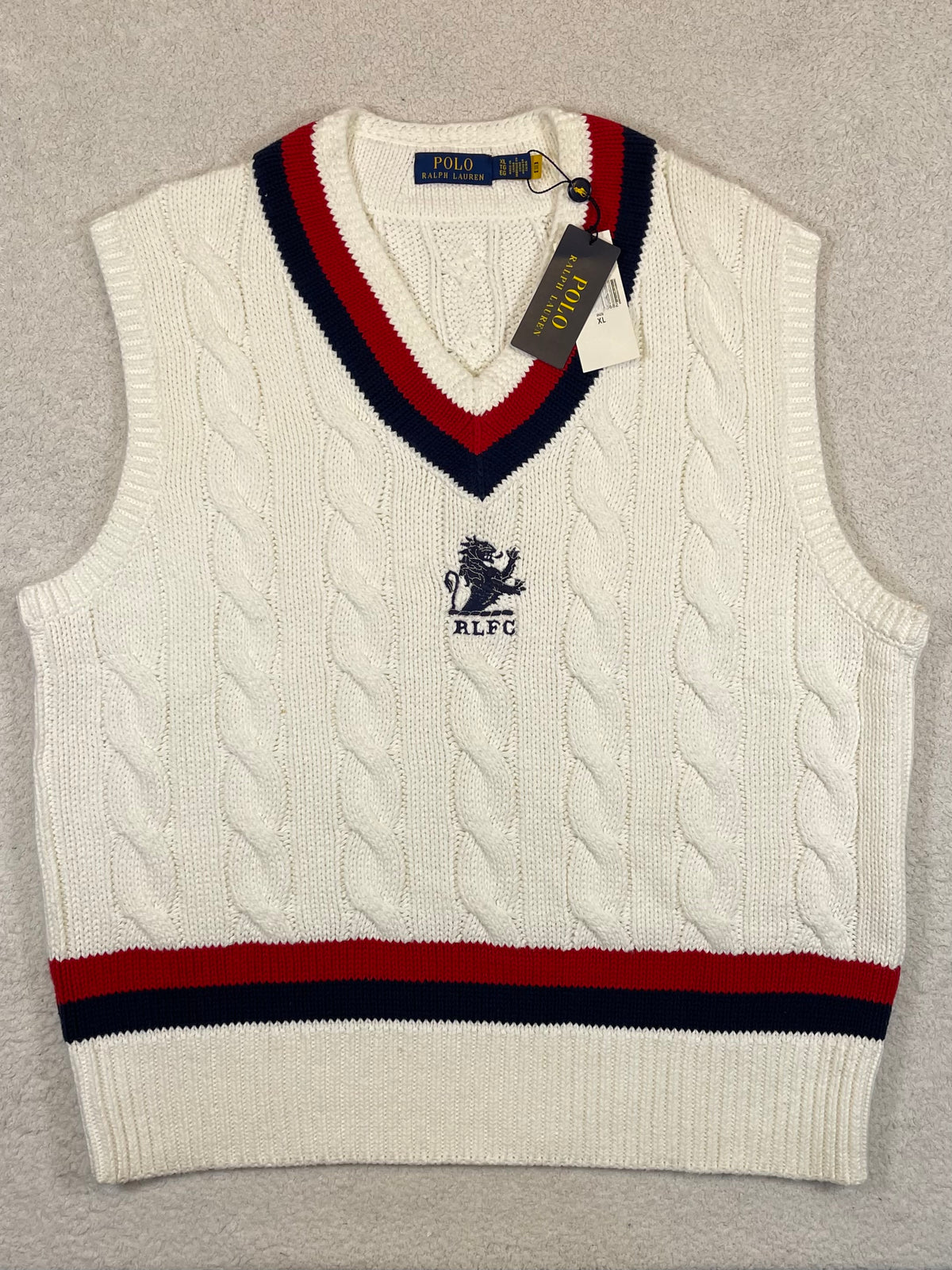 Polo Ralph Lauren R.L.F.C. Cable-Knit Cotton Cricket Sweater Vest XL