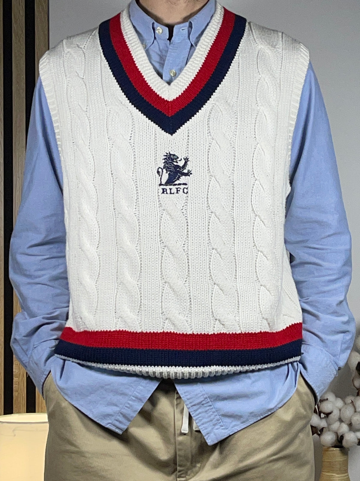 Polo Ralph Lauren R.L.F.C. Cable-Knit Cotton Cricket Sweater Vest XL