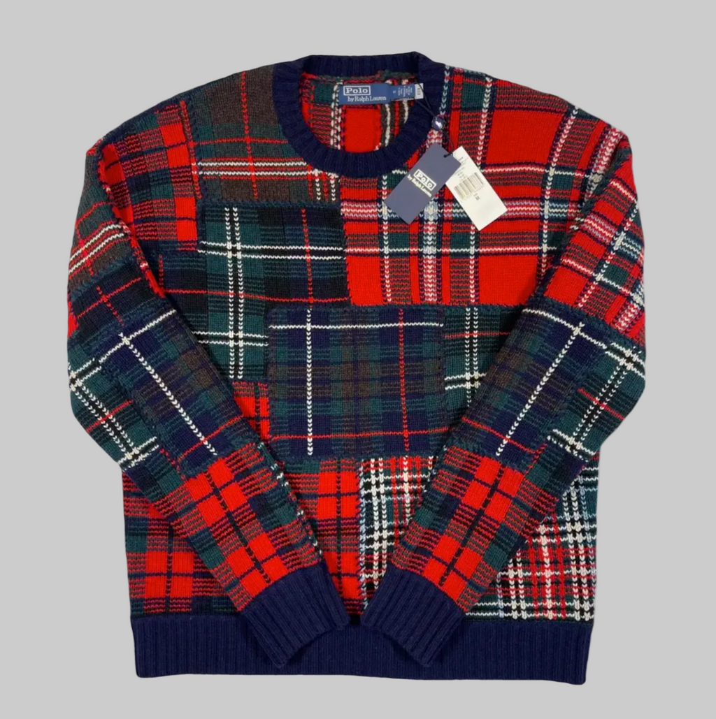 Pull patchwork en tartan, mélange de laine