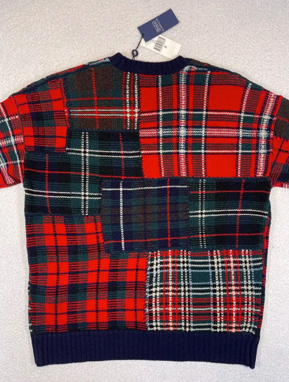 Pull patchwork en tartan, mélange de laine
