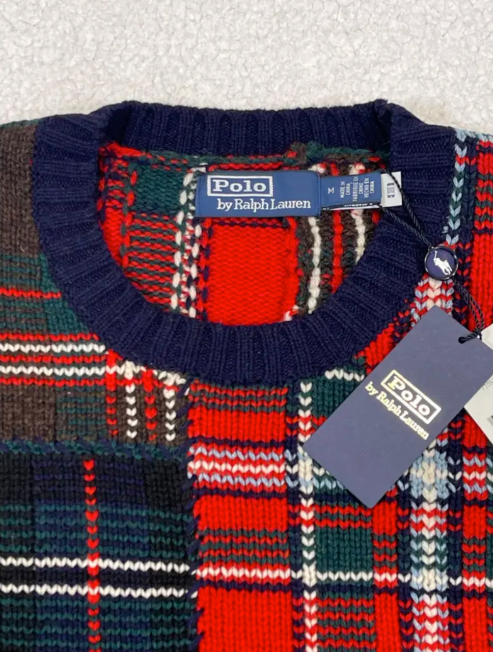 Pull patchwork en tartan, mélange de laine