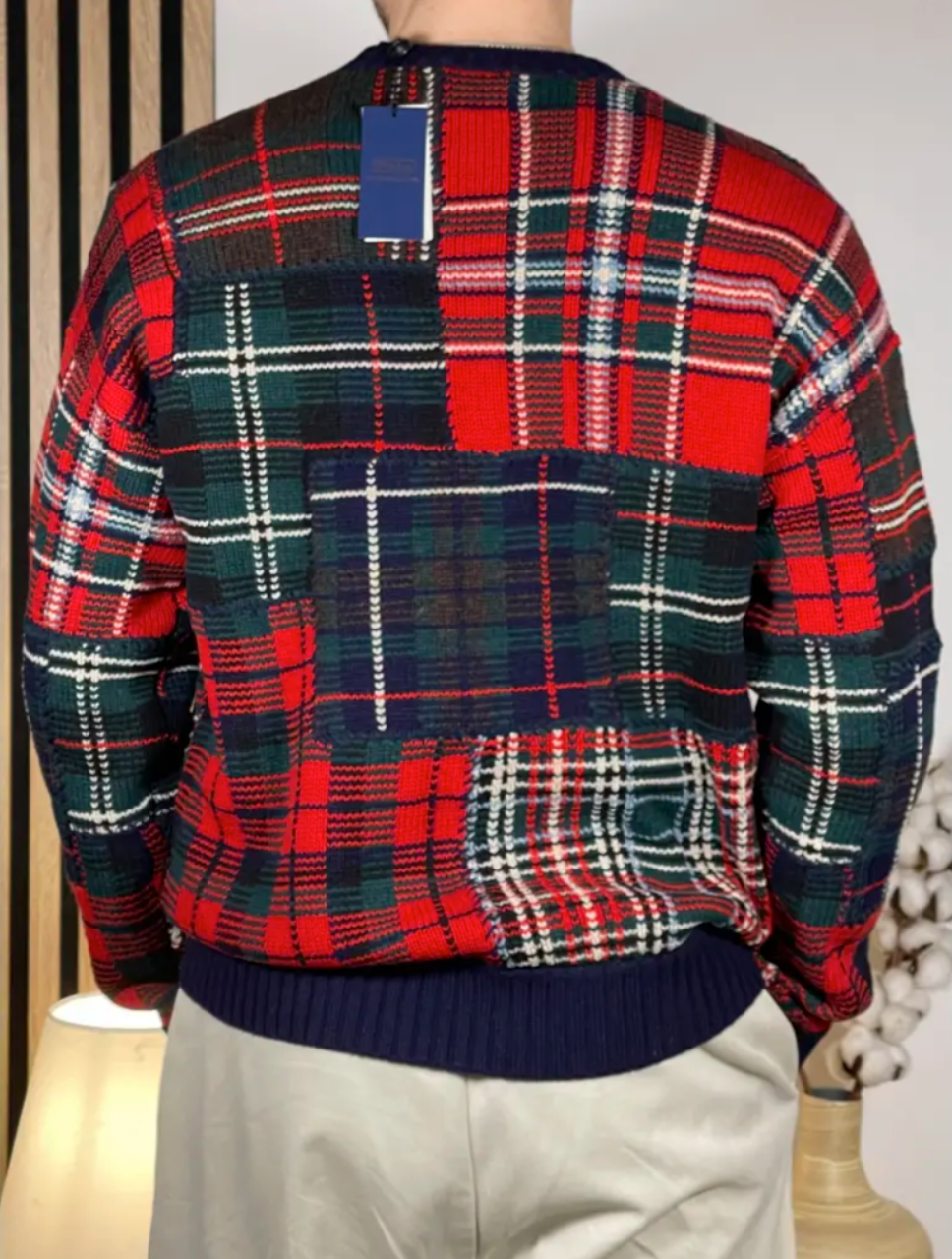 Tartan patchwork sweater in wool blend