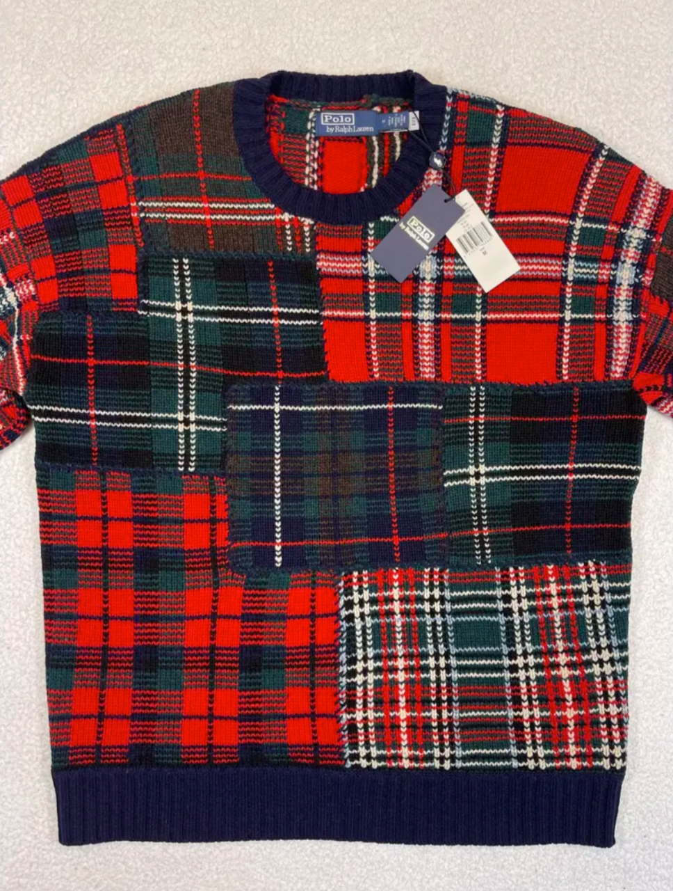 Tartan patchwork sweater in wool blend