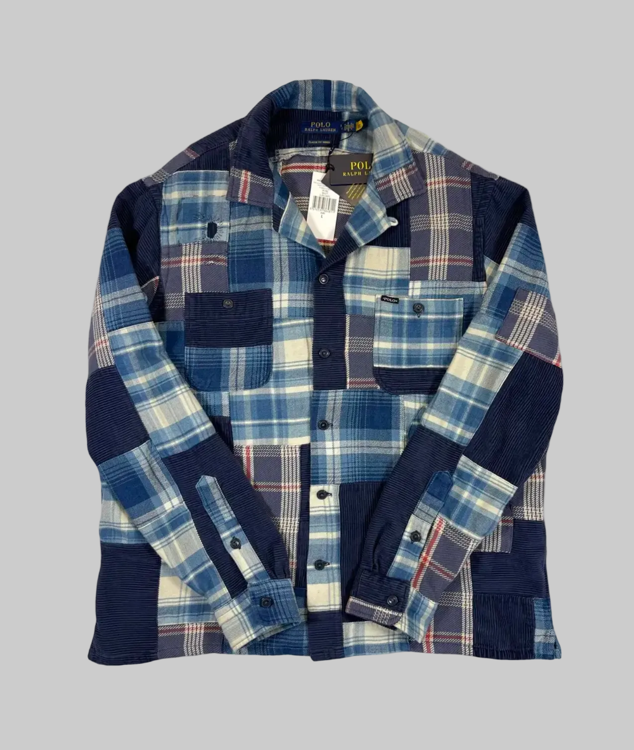 Indigo patchwork workwear overshirt
