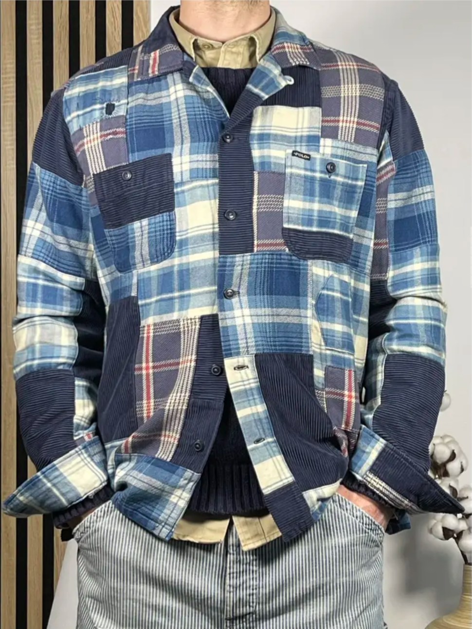 Surchemise de travail indigo en patchwork