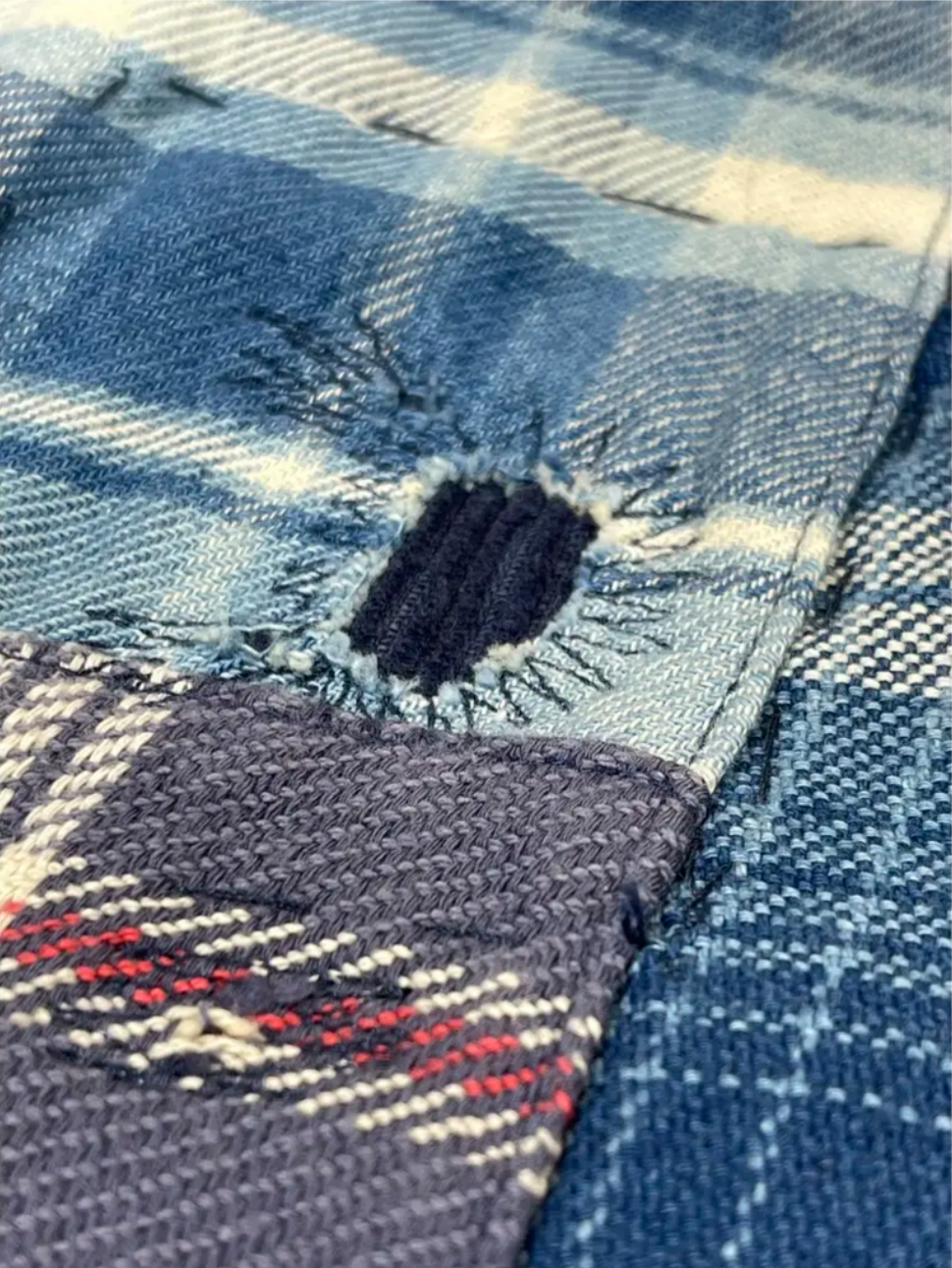Indigo patchwork workwear overshirt