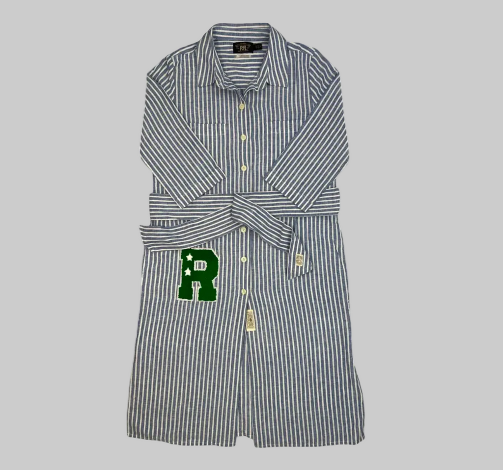 Double RL Ralph Lauren Striped Cotton & Linen Belted Shirt Dress