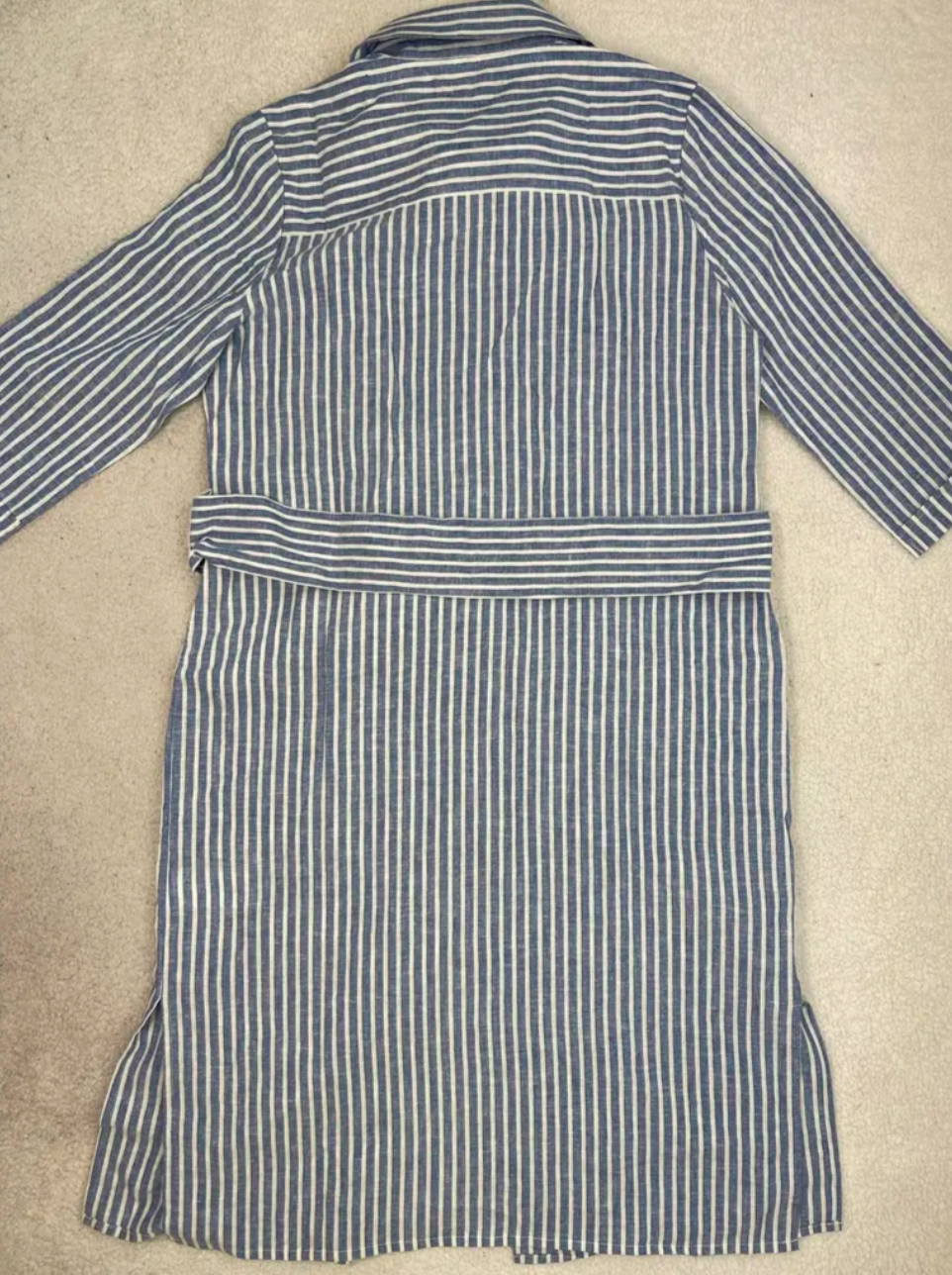 Double RL Ralph Lauren Striped Cotton & Linen Belted Shirt Dress