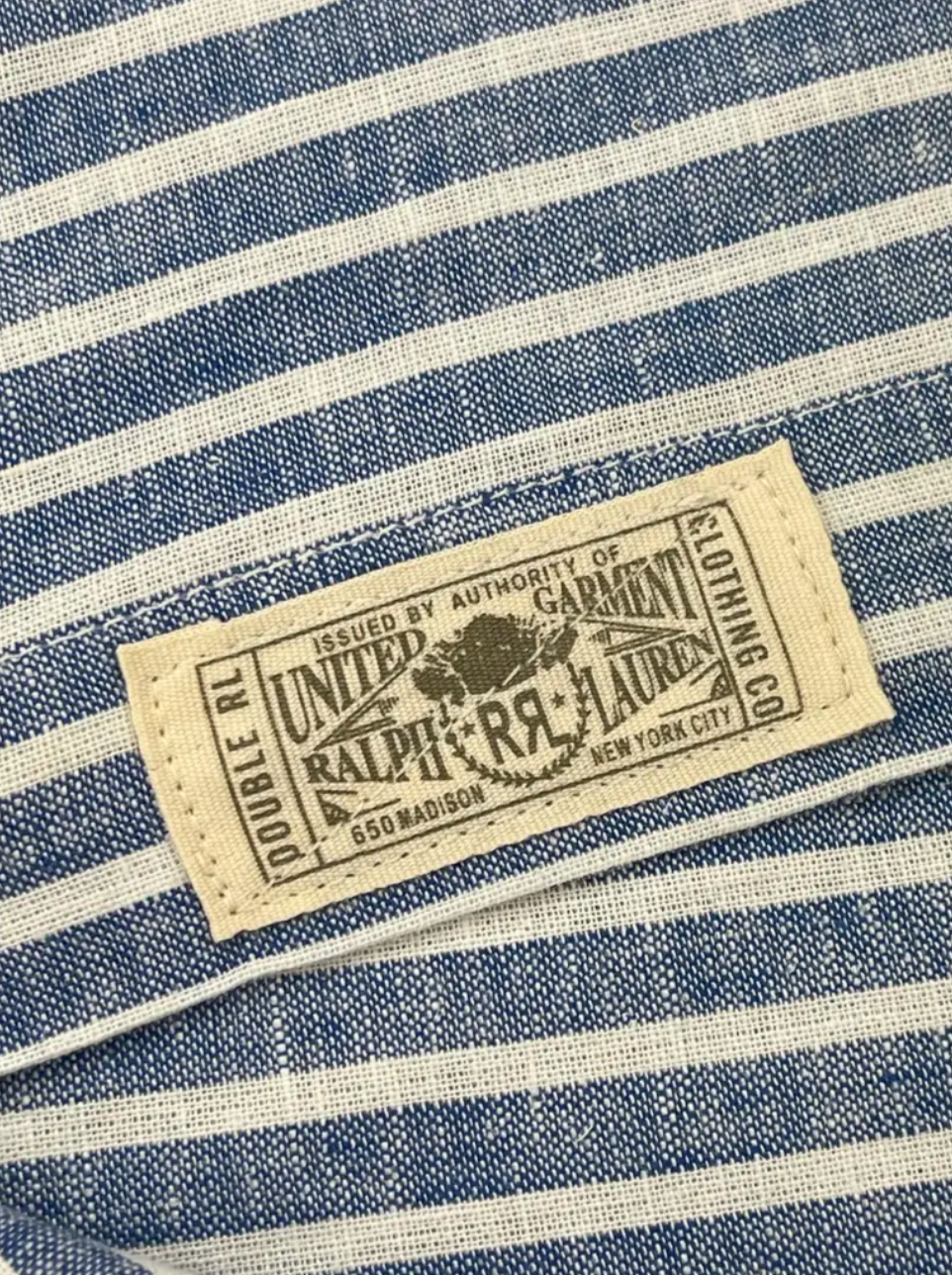Double RL Ralph Lauren Striped Cotton & Linen Belted Shirt Dress