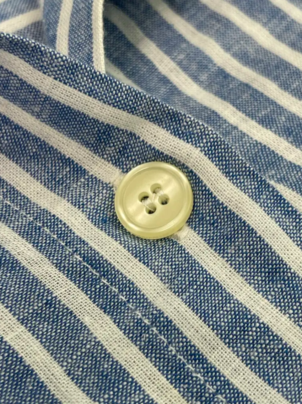 Double RL Ralph Lauren Striped Cotton & Linen Belted Shirt Dress