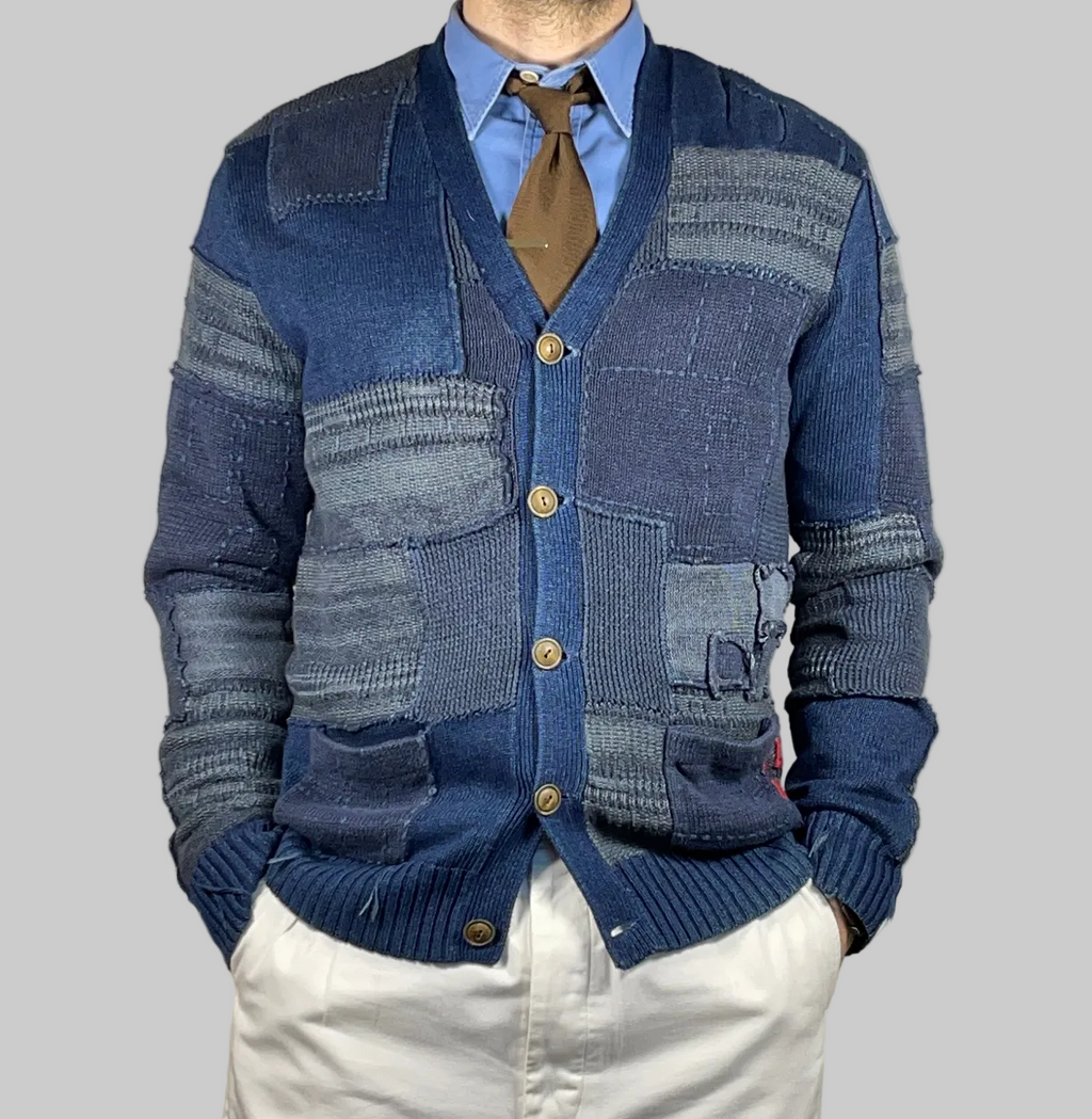 Polo by Ralph Lauren Indigo Patchwork Cotton & Linen Cardigan (Vintage 2000s)