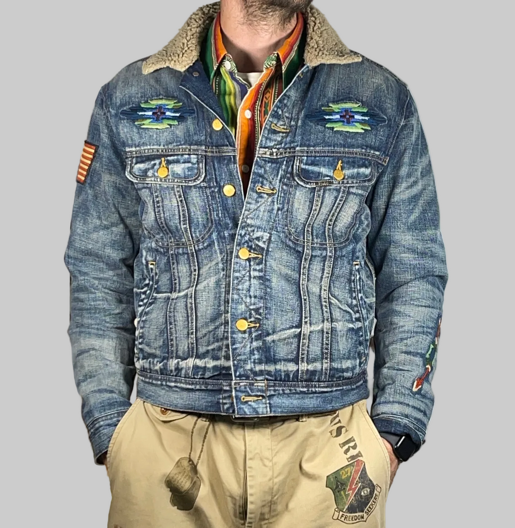 Polo Ralph Lauren Aztec Embroidered Lined Denim Trucker Jacket