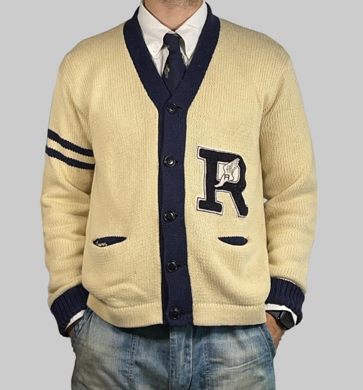 Polo by Ralph Lauren Vintage Collegiate-Inspired Linen & Cotton Cardigan