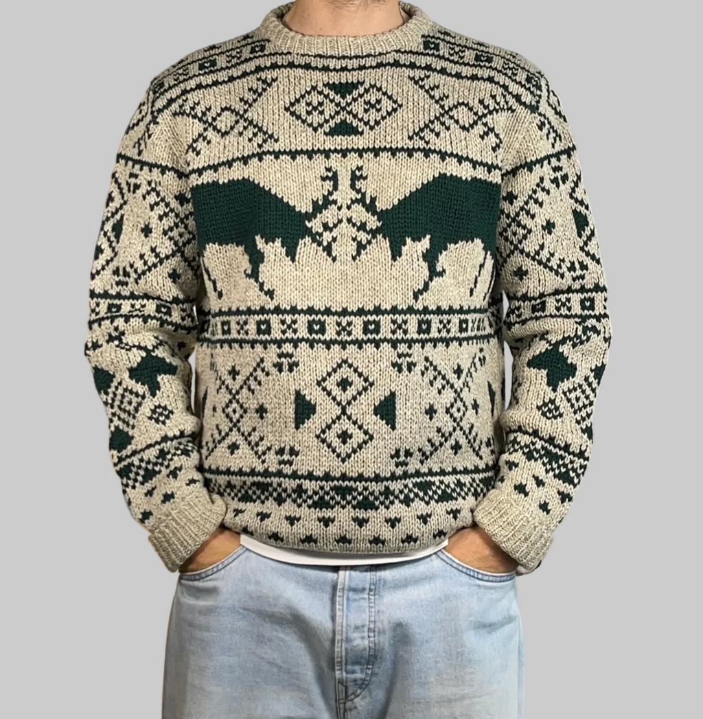 Polo by Ralph Lauren 1990s Vintage Hand-Knit Reindeer Wool Sweater