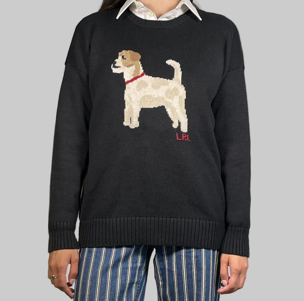 Lauren Ralph Lauren Jack Russell Cotton Intarsia-Knit Sweater L