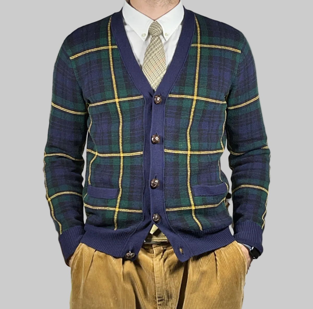 Polo by Ralph Lauren Vintage Tartan Lambswool & Suede Cardigan S