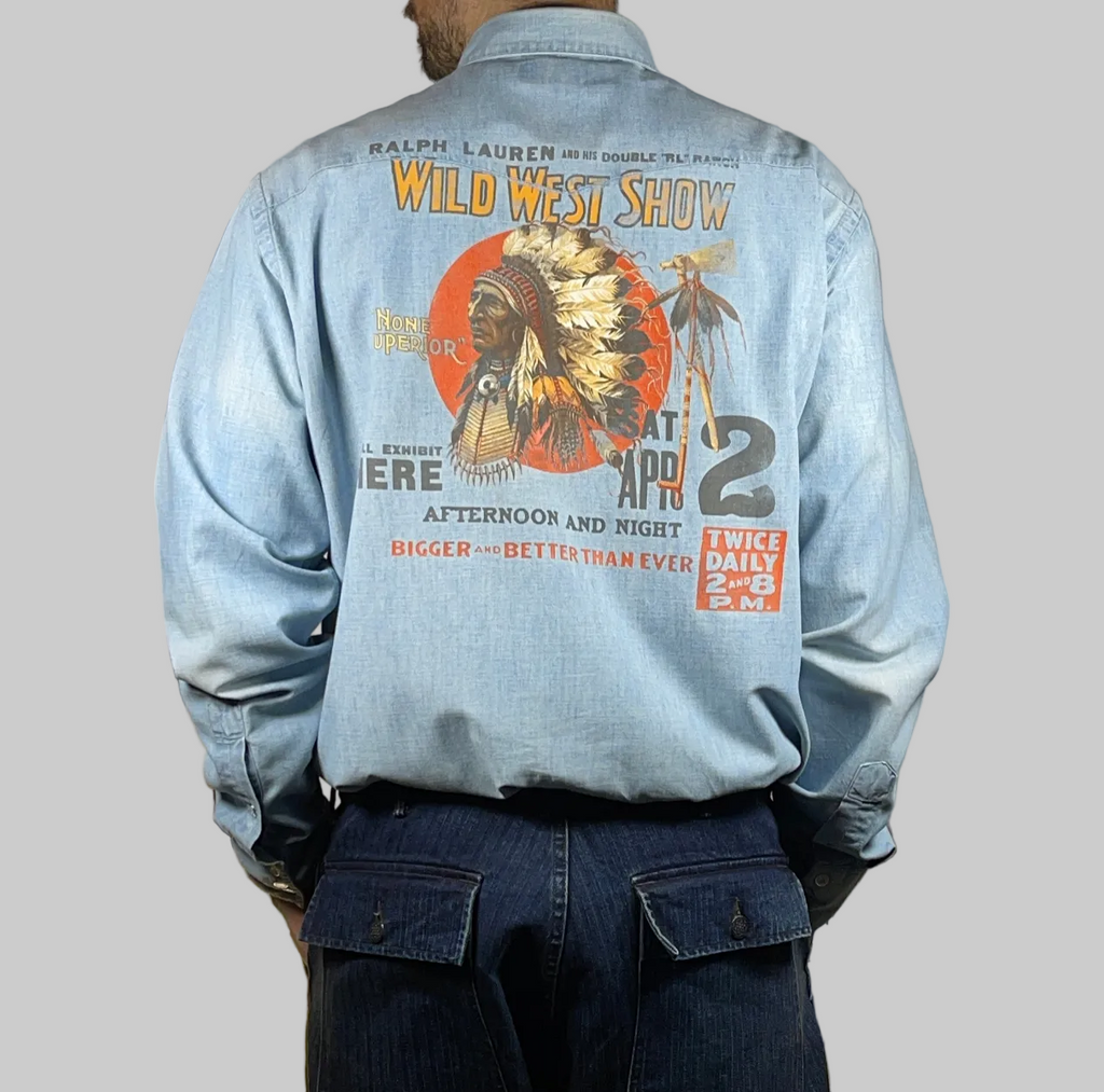 Polo by Ralph Lauren Vintage Patterned Chambray Western Shirt XL