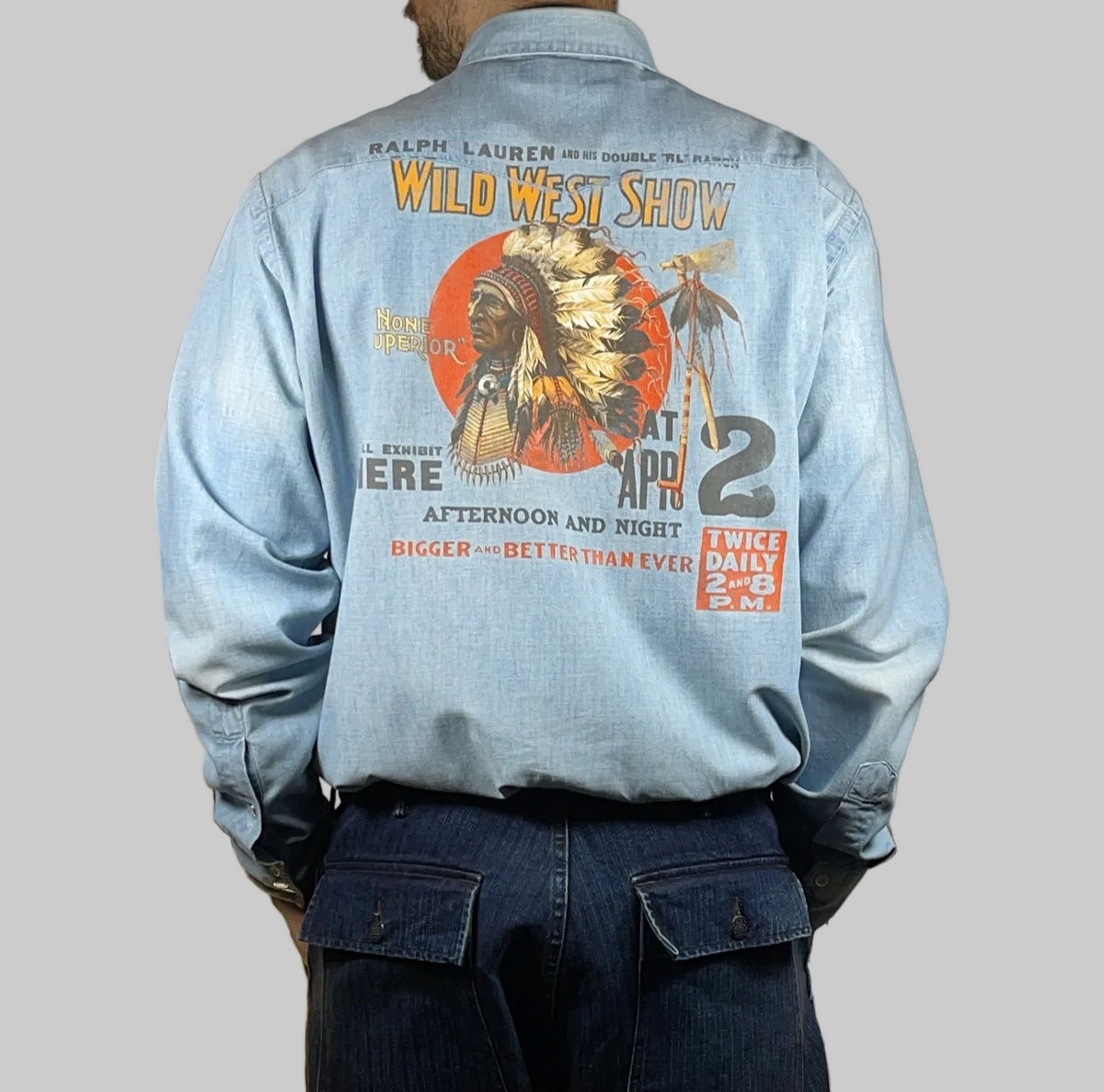 Polo by Ralph Lauren Vintage Patterned Chambray Western Shirt XL