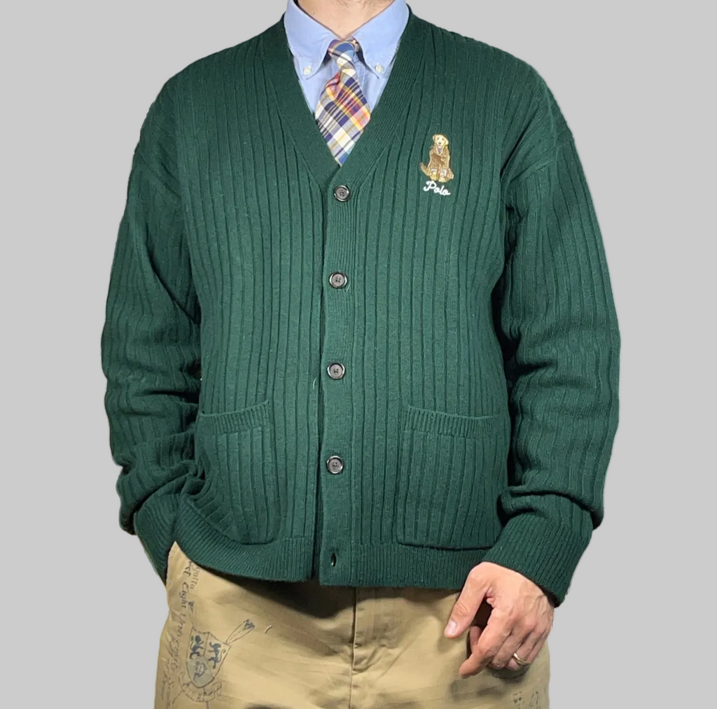 Polo by Ralph Lauren Big Fit Dog-Embroidered Wool Cardigan M