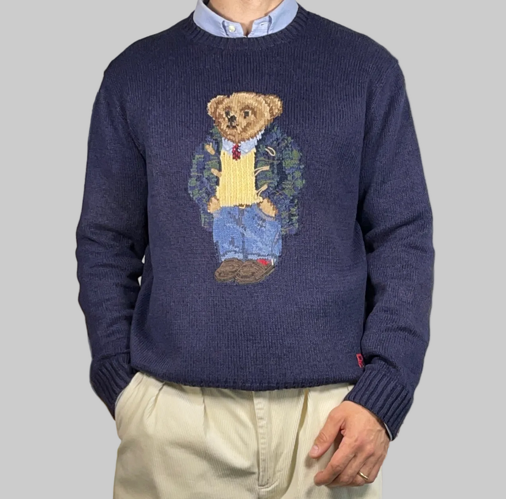 Polo Ralph Lauren Vintage Polo Bear Duffle Coat Cotton & Linen Sweater L