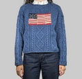 Polo by Ralph Lauren Textured Aran-Knit Indigo Cotton Flag Sweater S