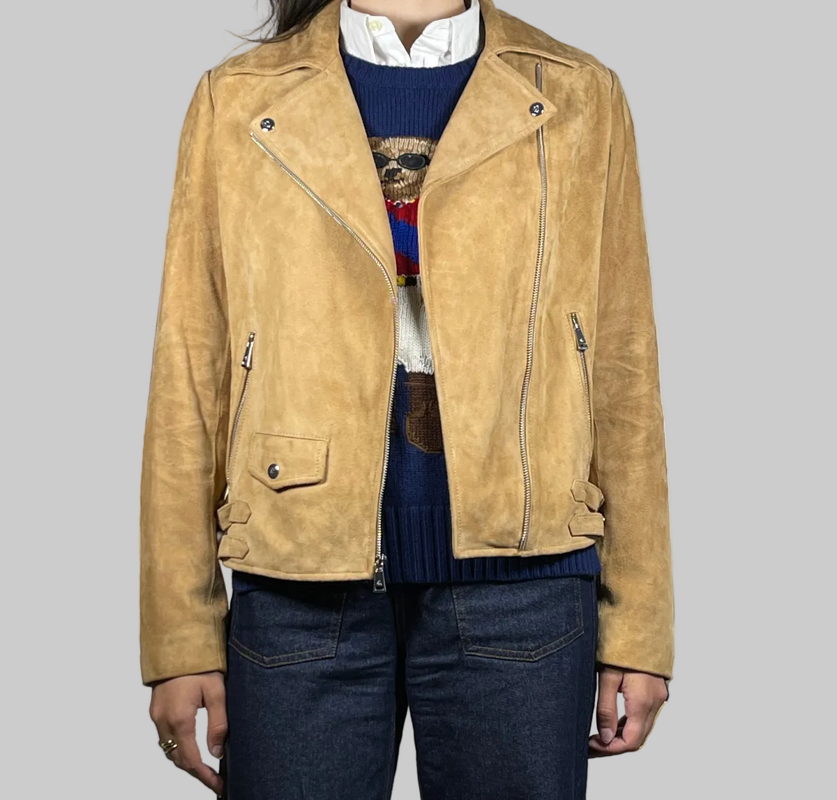 Lauren Ralph Lauren Goat Suede Biker Jacket M