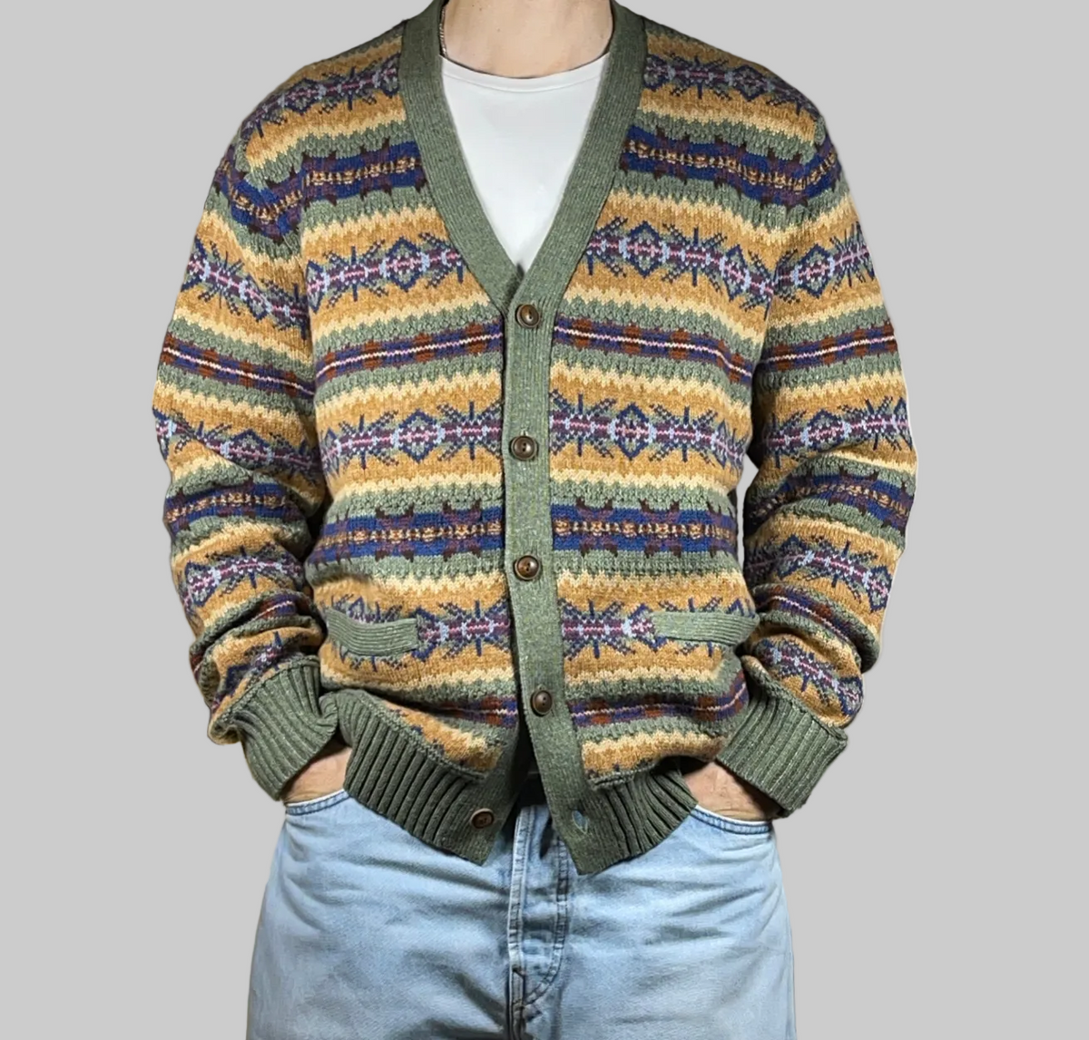 Polo by Ralph Lauren Fair Isle Cotton, Wool & Linen Cardigan XL