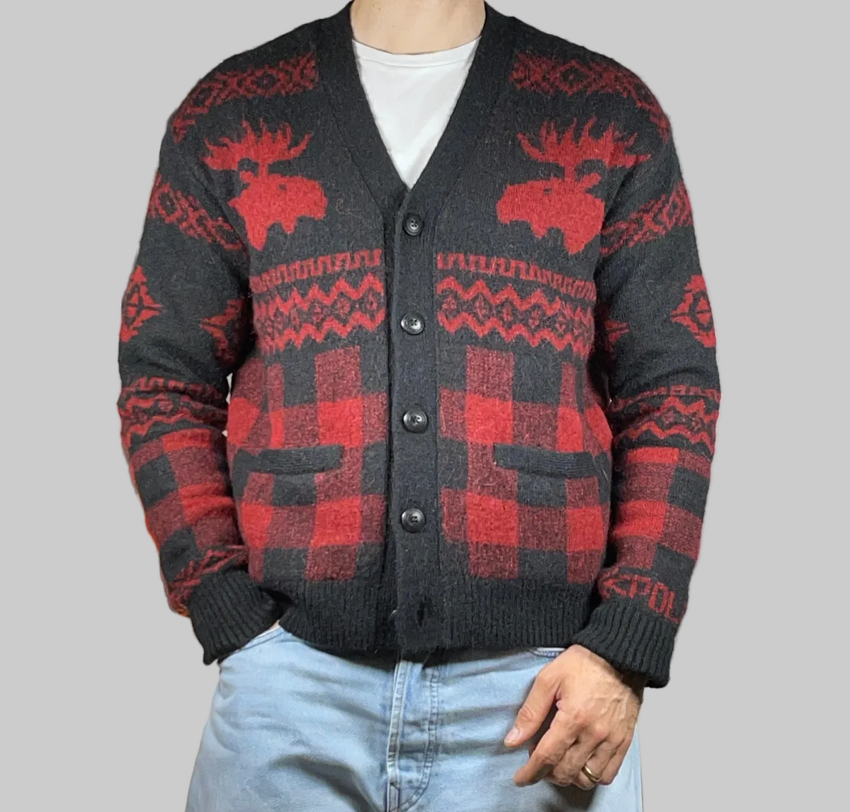 Polo Ralph Lauren Moose & Buffalo Plaid Alpaca Wool-Blend Cardigan S
