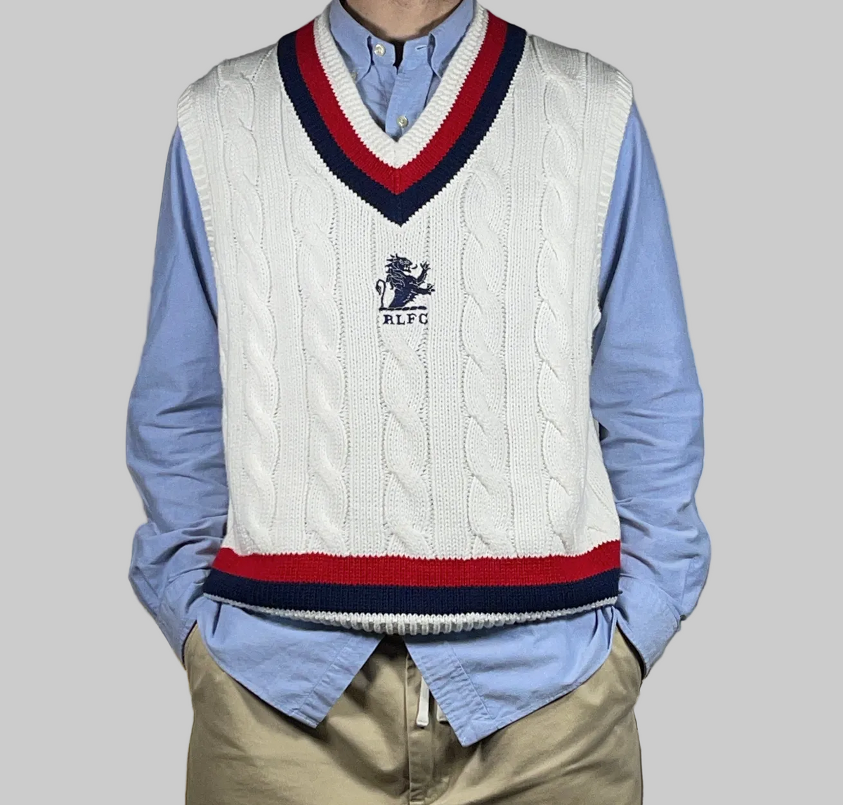 Polo Ralph Lauren R.L.F.C. Cable-Knit Cotton Cricket Sweater Vest XL