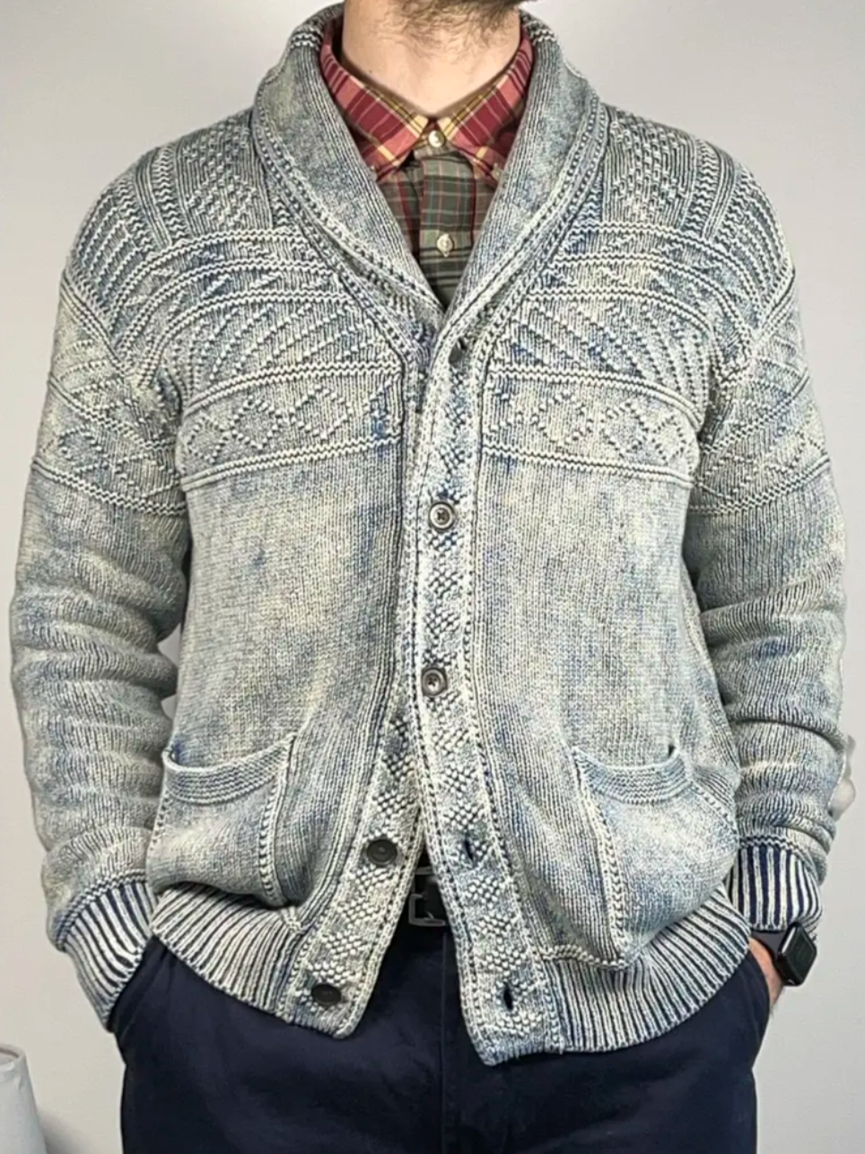 Strickjacke mit Schalkragen und Textur